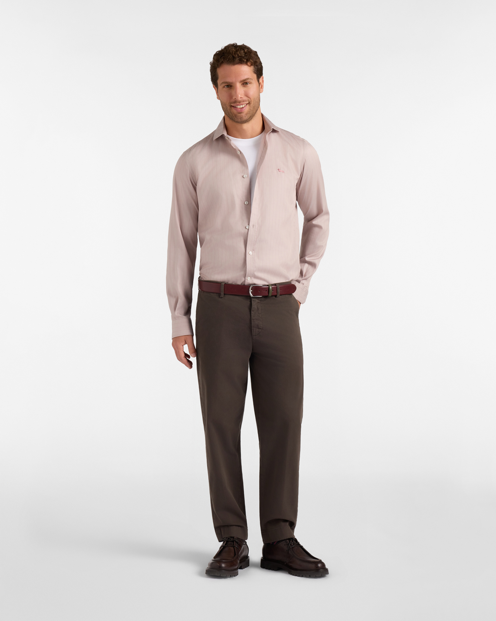 Camicia Uomo a righe twill Tencel&reg; Narrow Fit, BEIGE, large