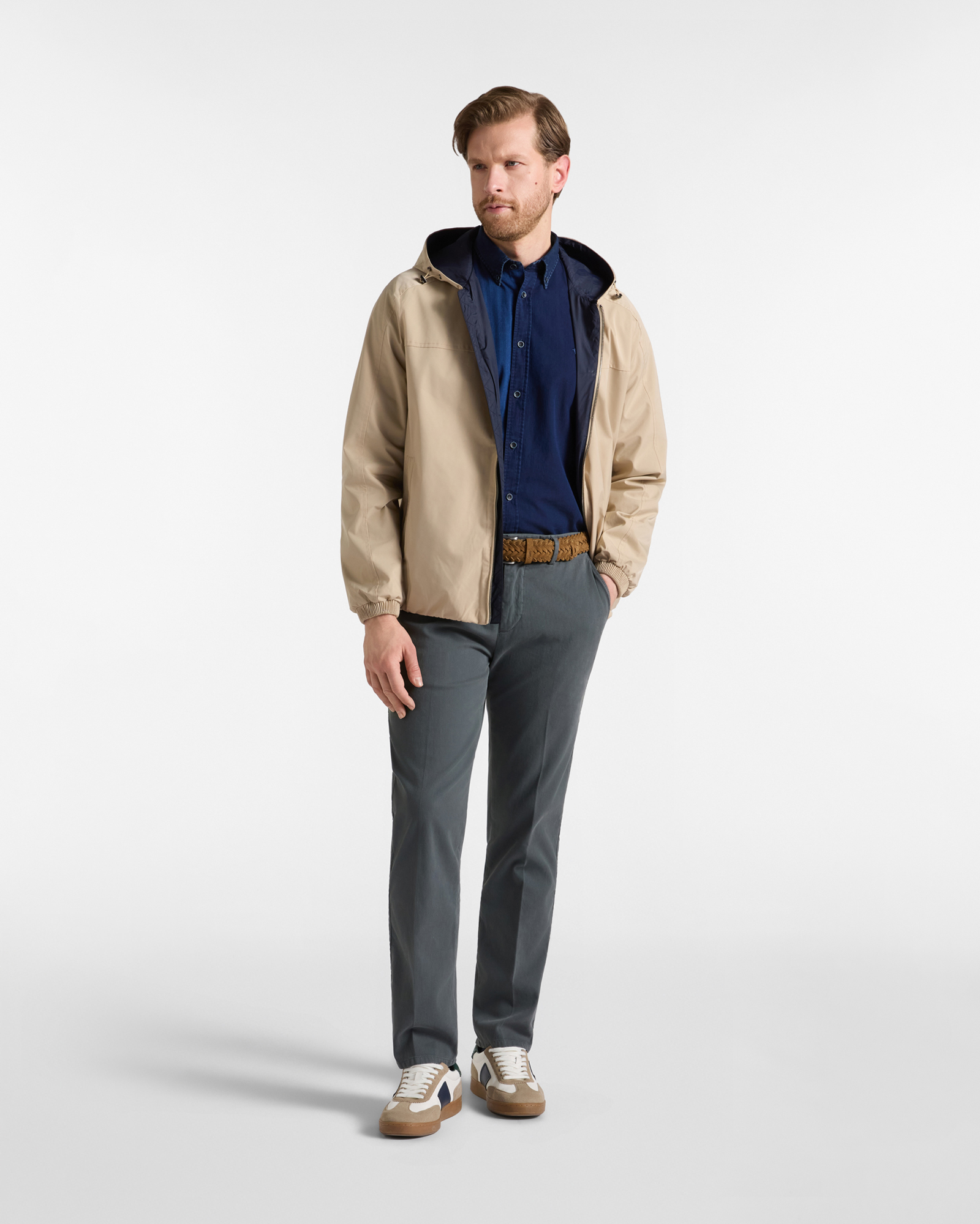 Giubbino da uomo in nylon con doppia chiusura, BEIGE, large