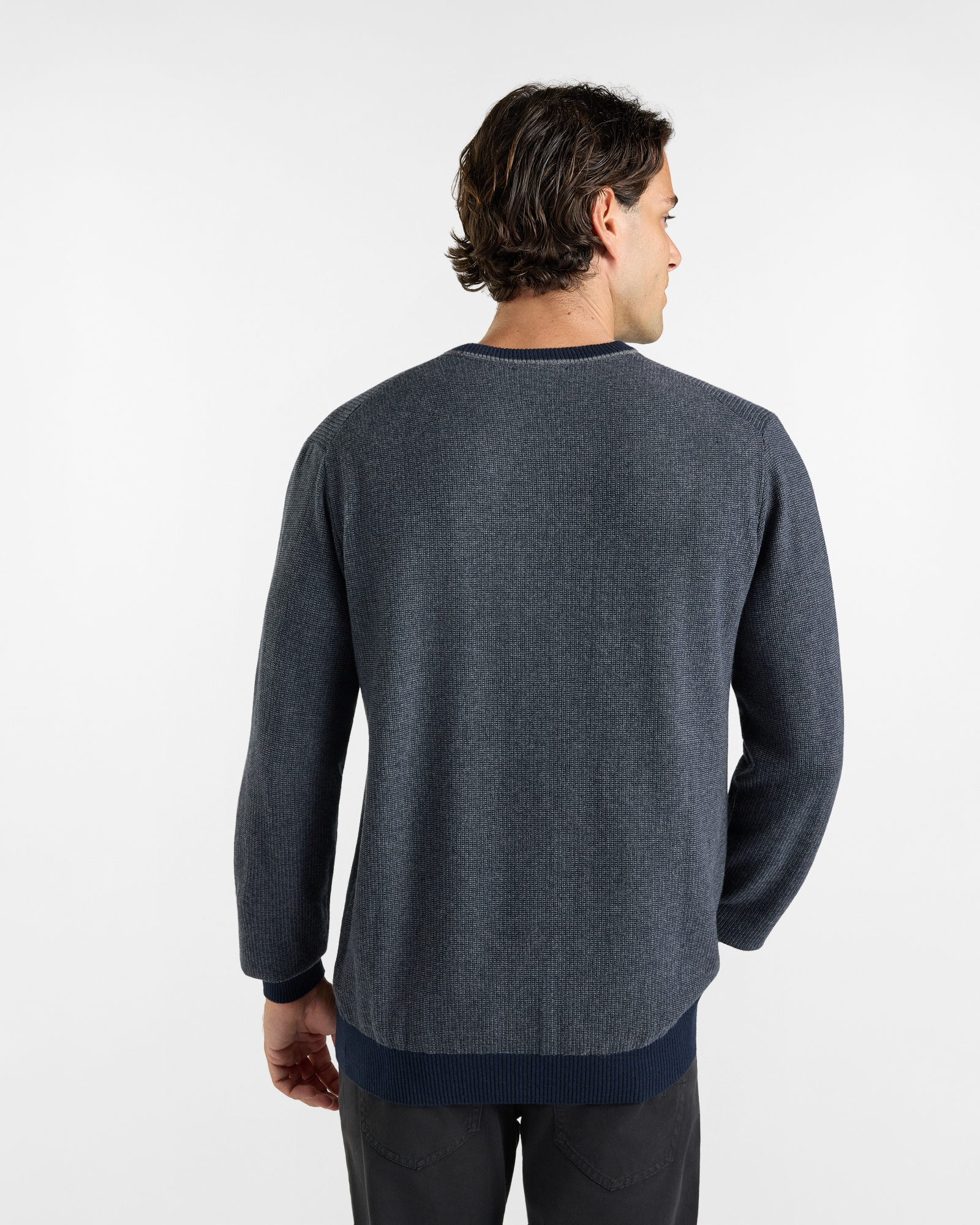 Maglia Girocollo HBJ Uomo punto misto in lana e cashmere, BLU SCURO, large