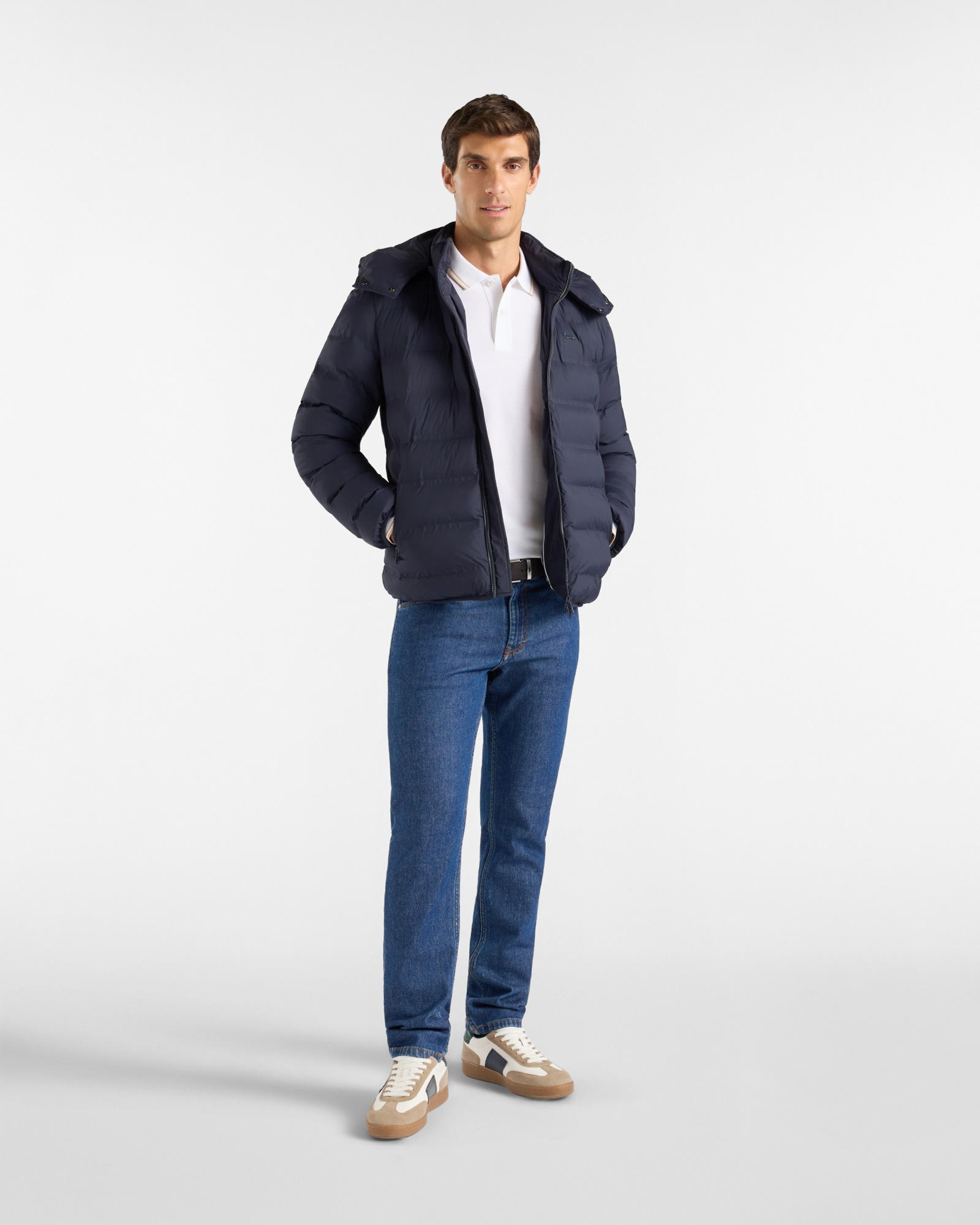 Bomber Uomo Imbottito in Nylon Tecnico Stretch, BLU NAVY, large