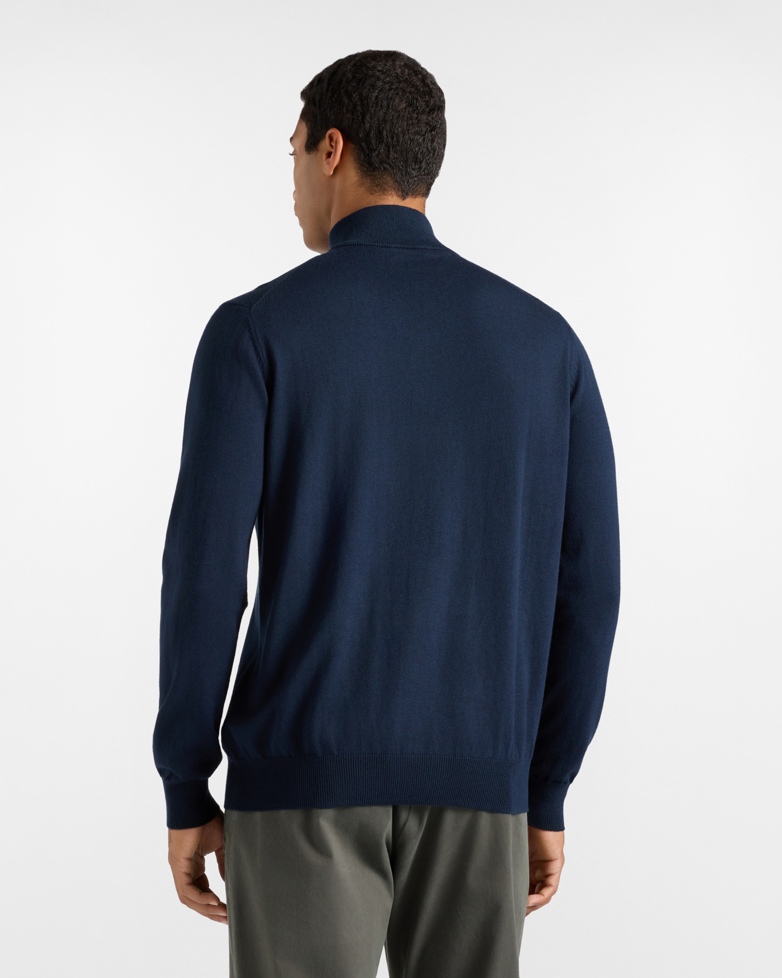Maglia Uomo con collo alto half zip in misto lana e cotone  Regular Fit, BLU NAVY, large