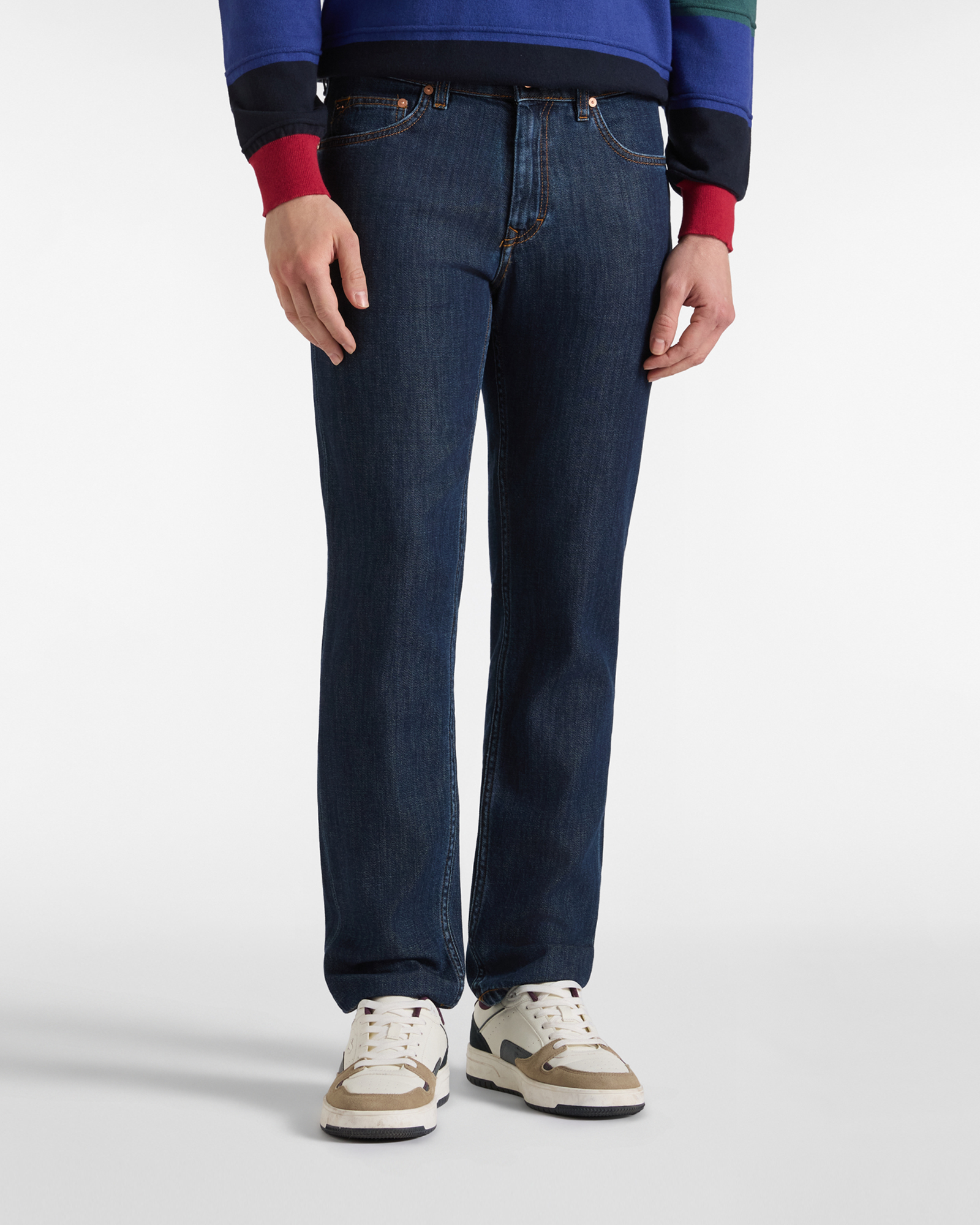 Pantalone denim Uomo 5 tasche in misto cotone e lana blu Narrow Fit Made in Italy