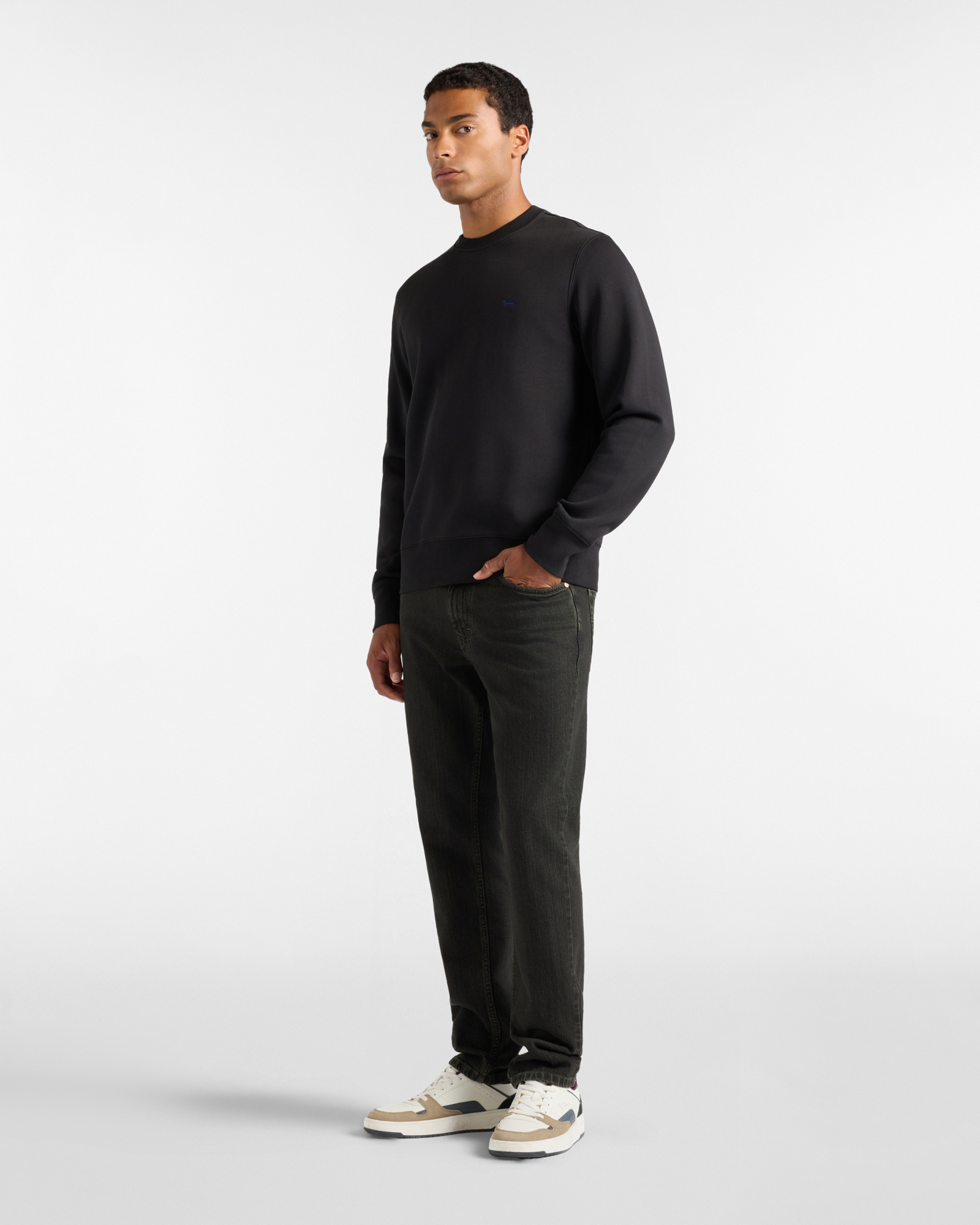 Felpa Uomo girocollo in felpa garzata Regular Fit, NERO, large