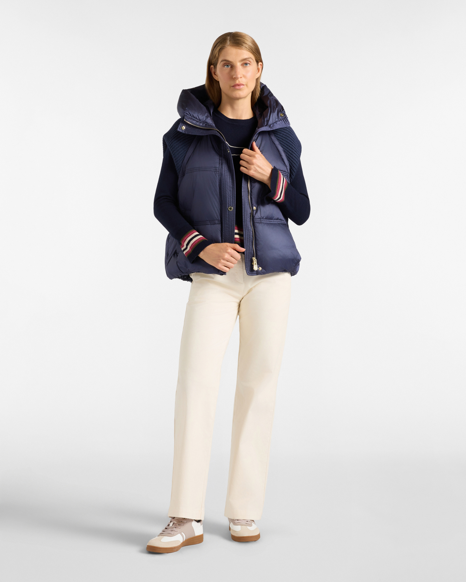 Gilet da donna con cappuccio in nylon blu Oversize, BLU, large
