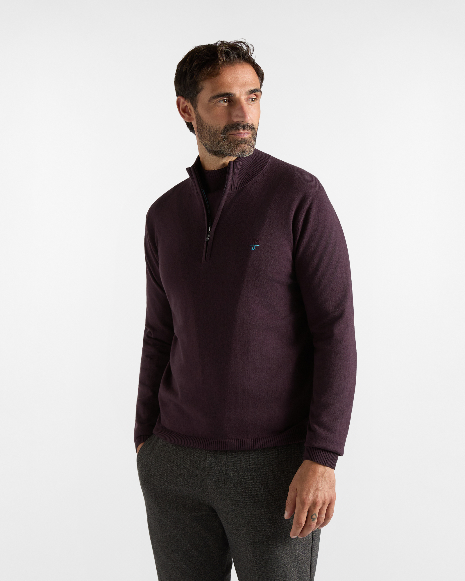 Maglia HBJ Uomo Half-Zip in Misto Lana e Cashmere Prugna