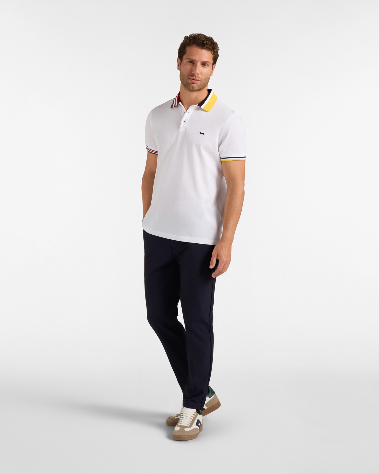 Polo da uomo manica corta in piquet mercerizzato di 100% puro cotone, BIANCO, large
