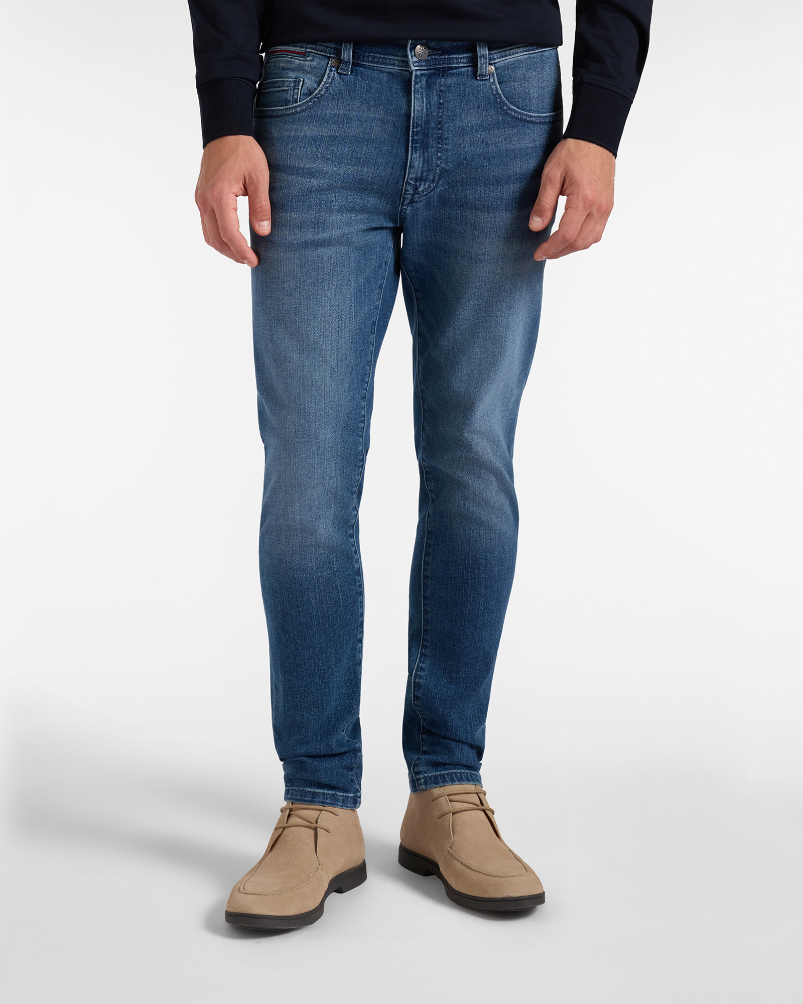 Jeans HBJ Uomo Slim Fit 5 Tasche in Denim di Cotone Stretch Blu Denim
