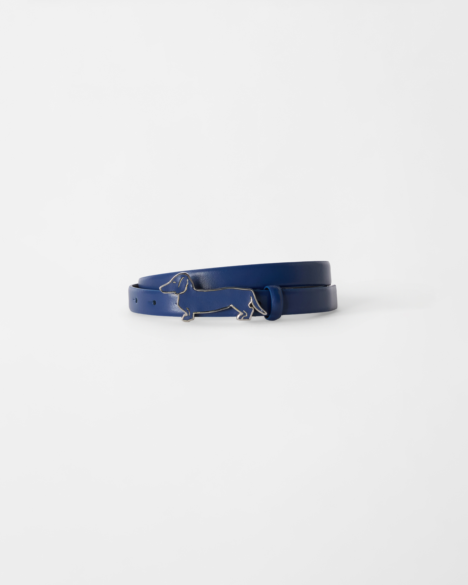 Cintura Donna in Vera Pelle Blu con Bassotto Gioiello