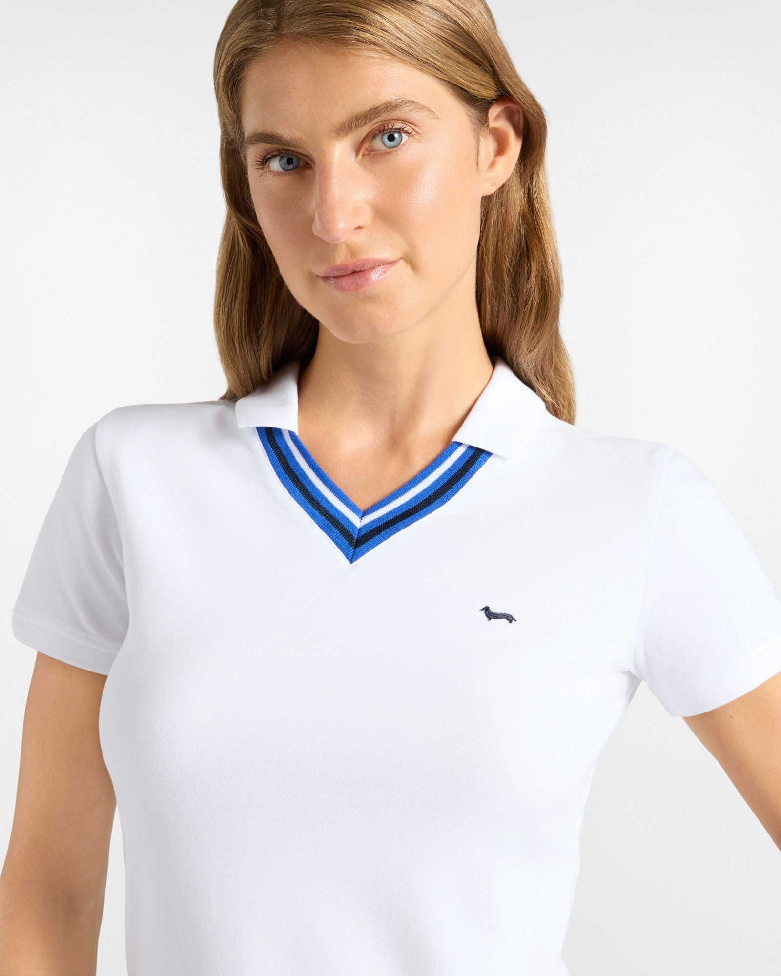 Polo da donna manica corta in cotone stretch, BIANCO, large