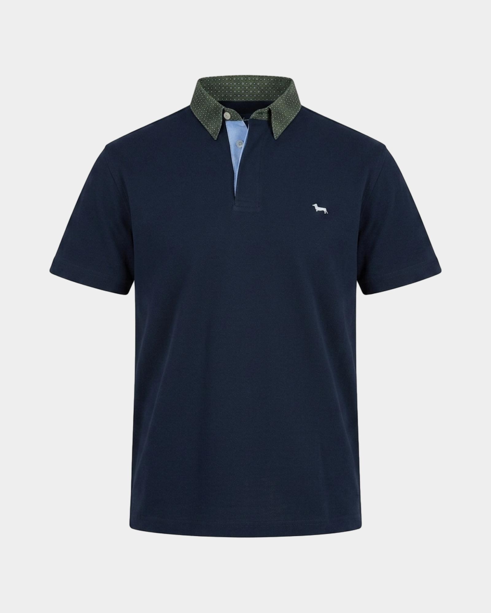 Polo Uomo Vietri in Piquet di Cotone con Collo a Contrasto, BLU NAVY, large