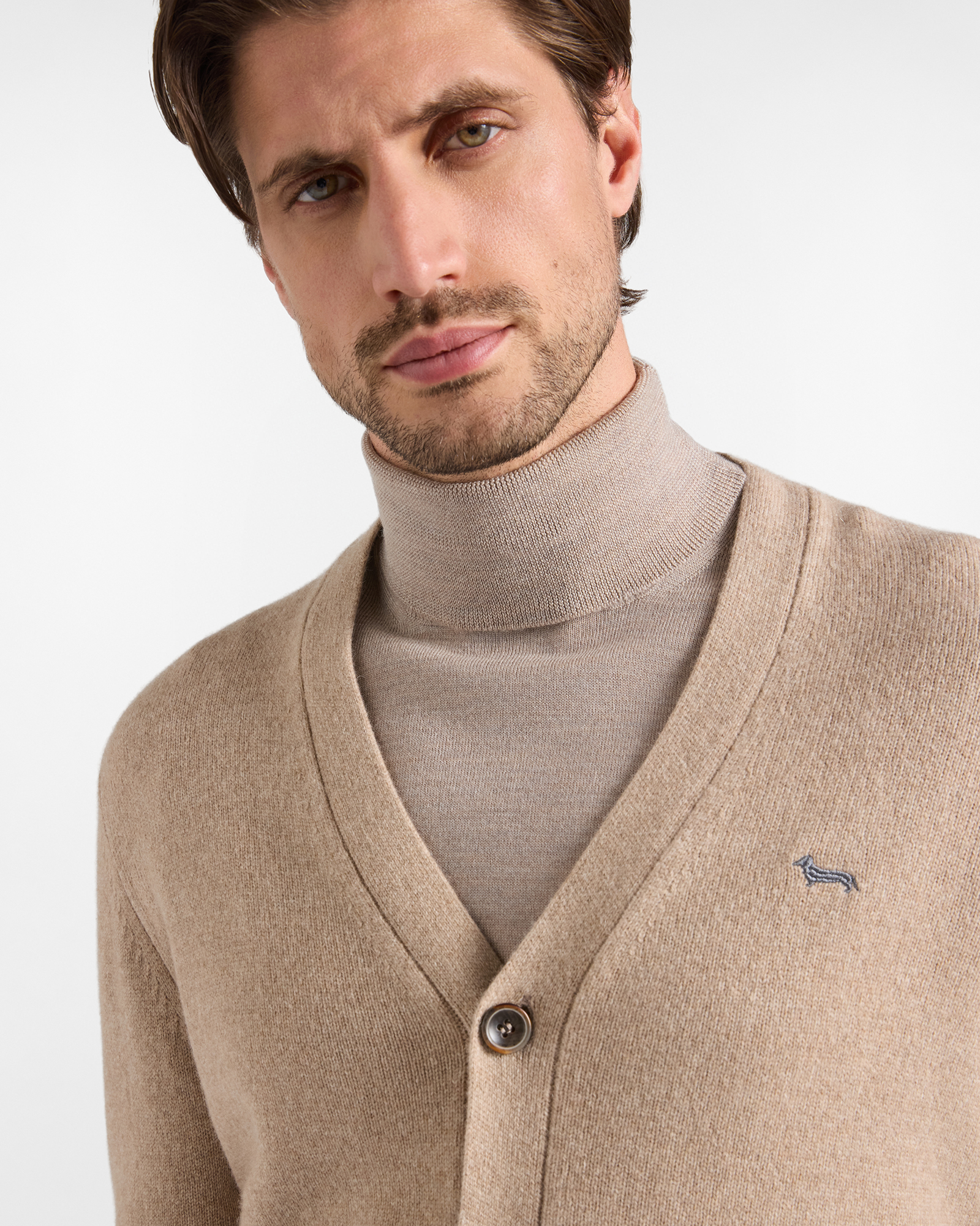 Cardigan Uomo con scollo a V cardigan in misto lana e cashmere Regular Fit Made in Italy, TORTORA, large