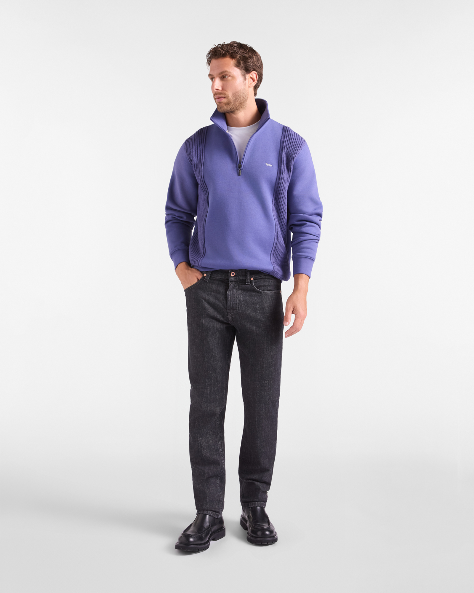Felpa Uomo Half Zip in Tessuto Tecnico con Inserti in Maglia, VIOLA, large