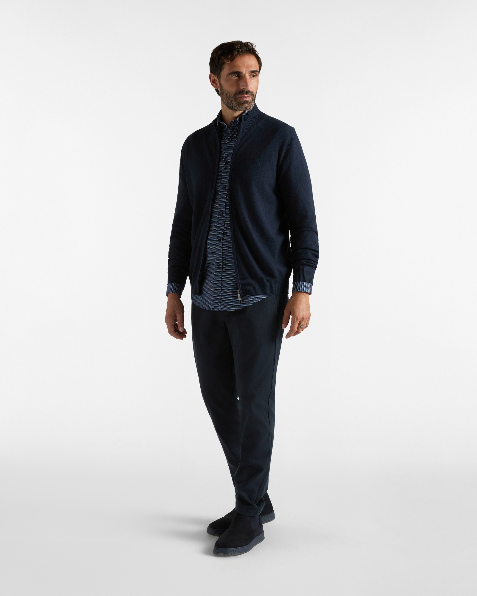 Camicia HBJ Uomo Regular Fit con collo Montecarlo in puro cotone microstampa, BLU SCURO, large