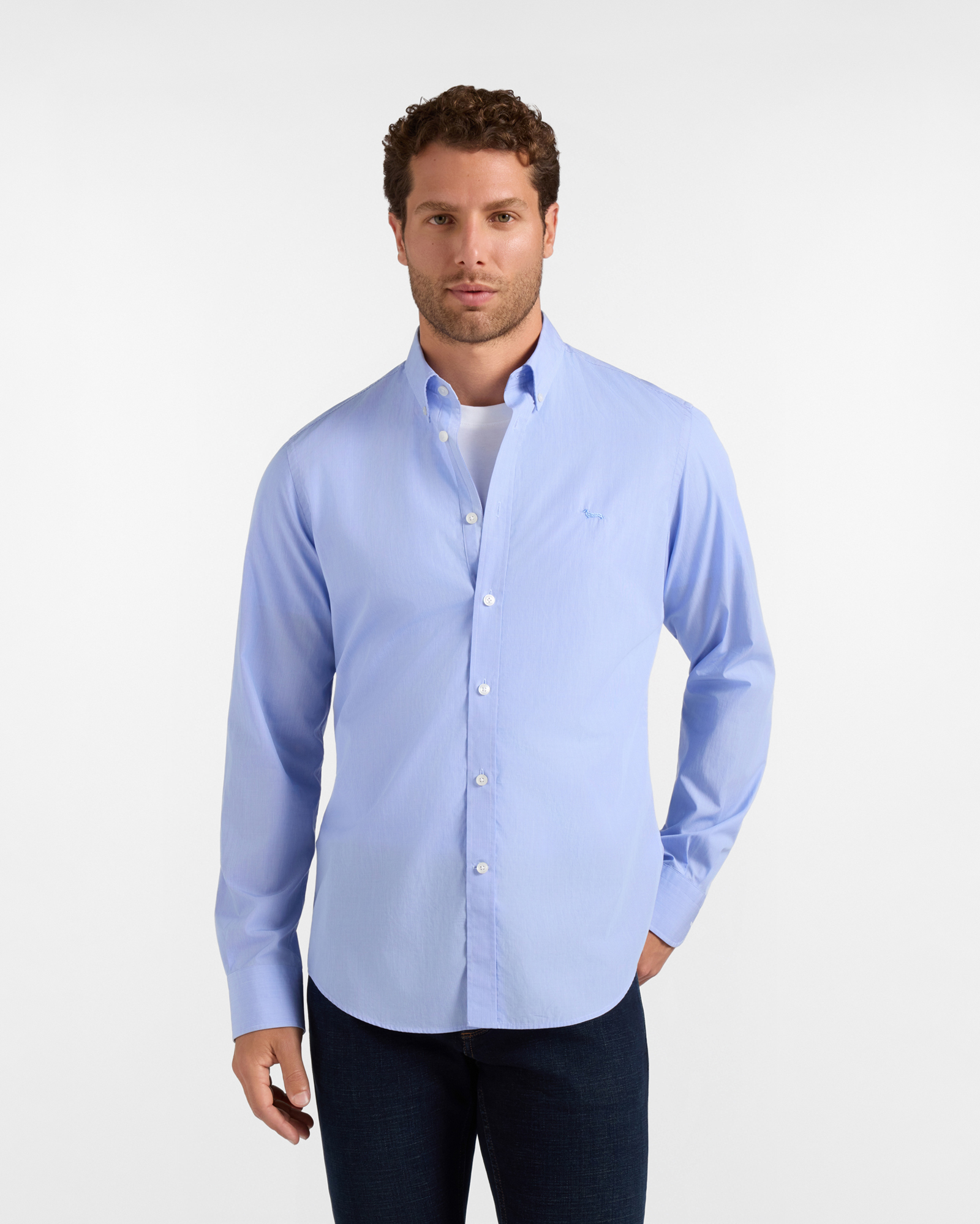 Camicia Uomo micro check superfine Regular Fit azzurro
