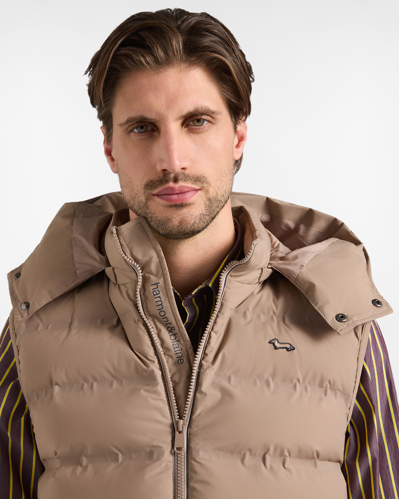 Gilet Uomo Imbottito in Nylon Tecnico Stretch, CUOIO, large