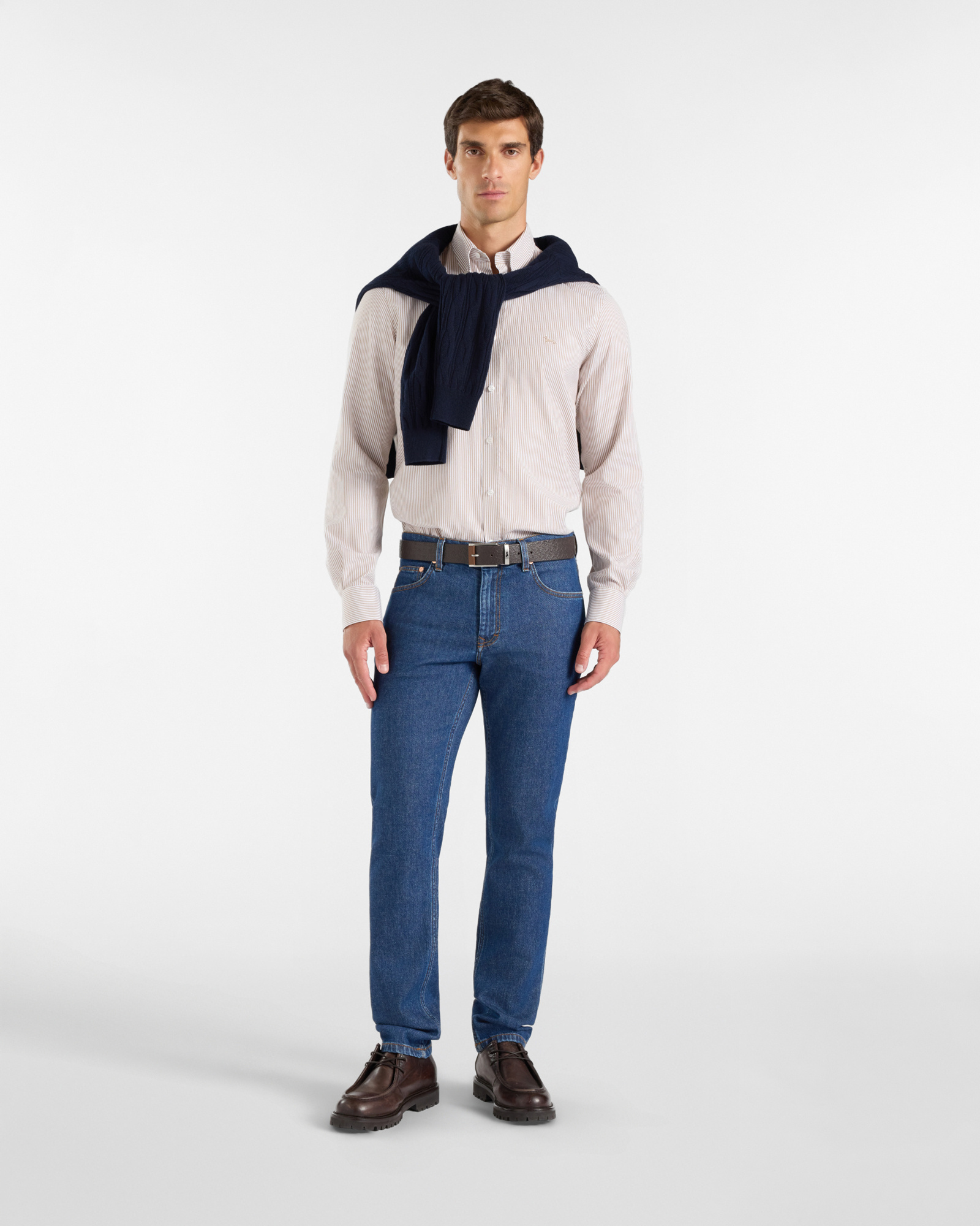 Camicia Uomo riga oxford tinto filo Regular Fit, MARRONE CHIARO, large