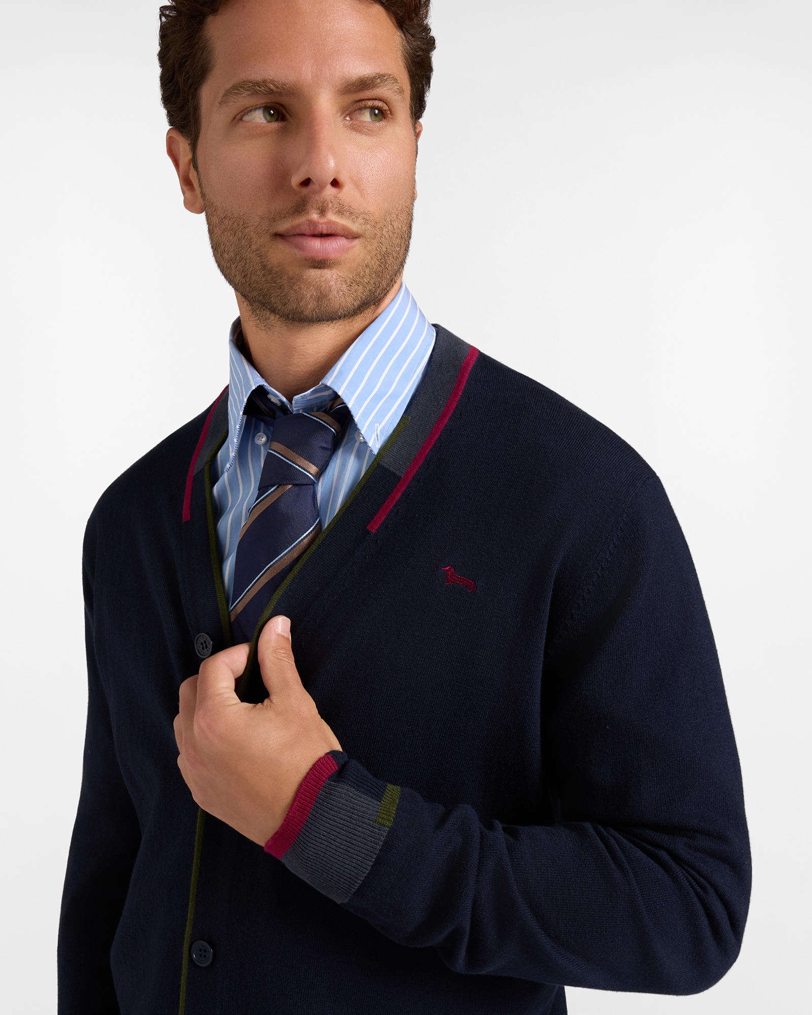Cardigan Uomo con scollo a V cardigan in misto lana e cotone Regular Fit, BLU NAVY, large