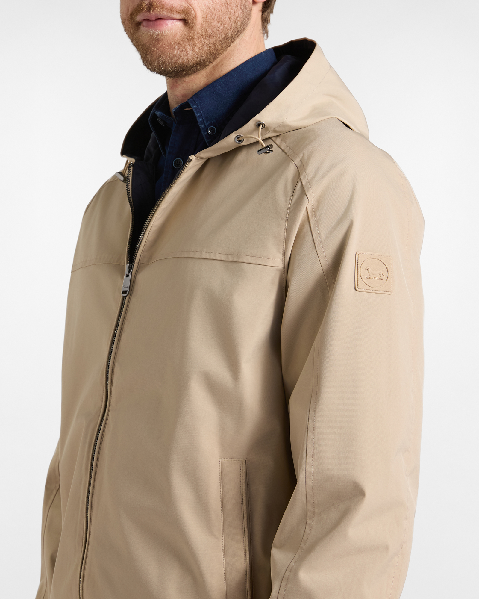 Giubbino da uomo in nylon con doppia chiusura, BEIGE, large