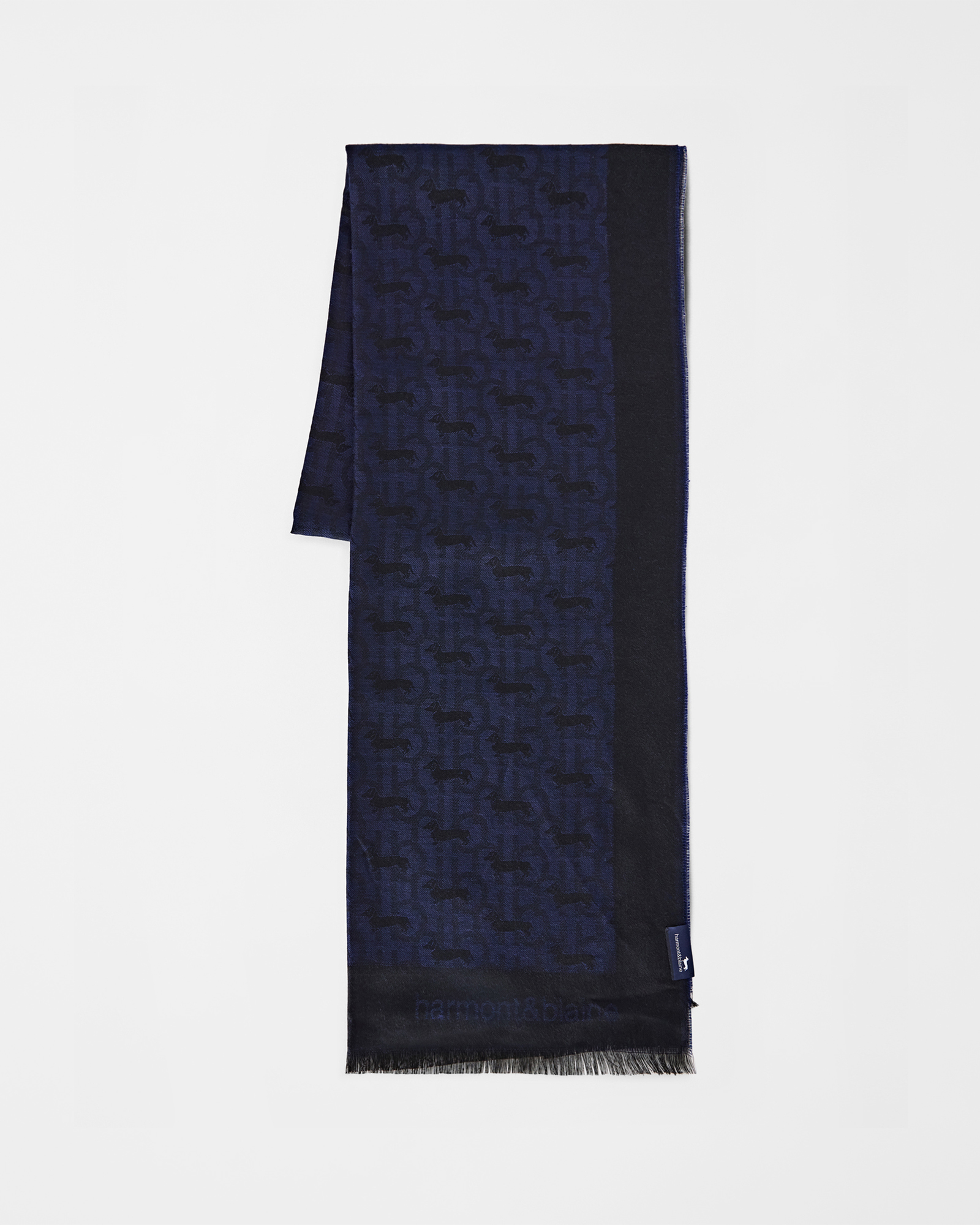 Sciarpa Uomo Monogram in Viscosa Blu con Jacquard Bassotto All-Over