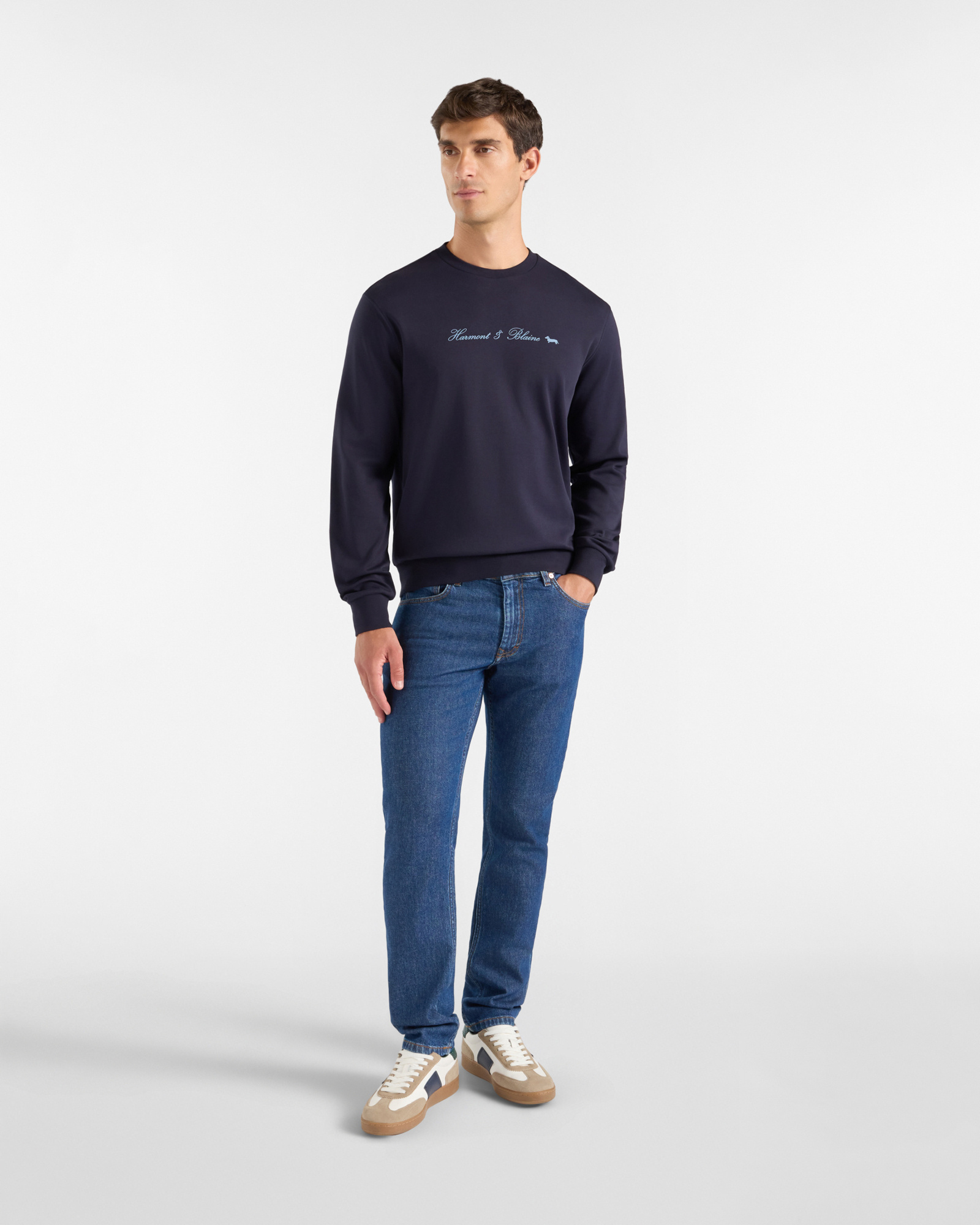 Felpa Uomo girocollo in puro cotone con logo 3D, BLU NAVY, large
