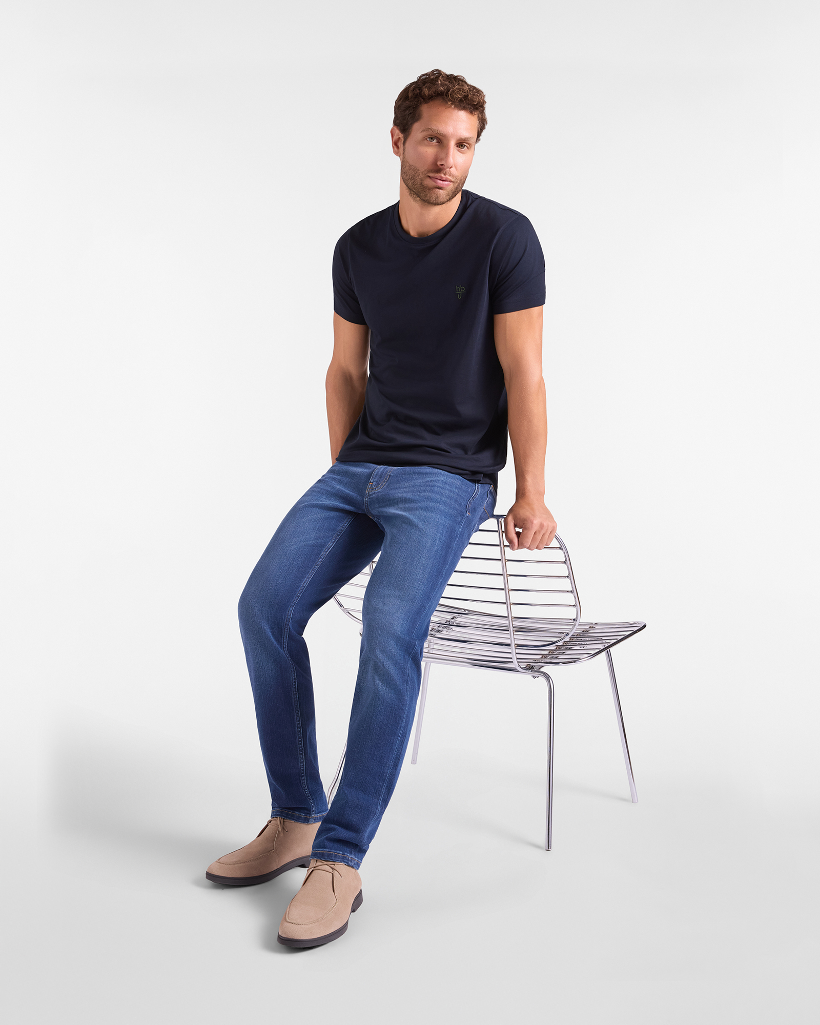 T-shirt HBJ Uomo Narrow Fit in puro cotone, BLU SCURO, large