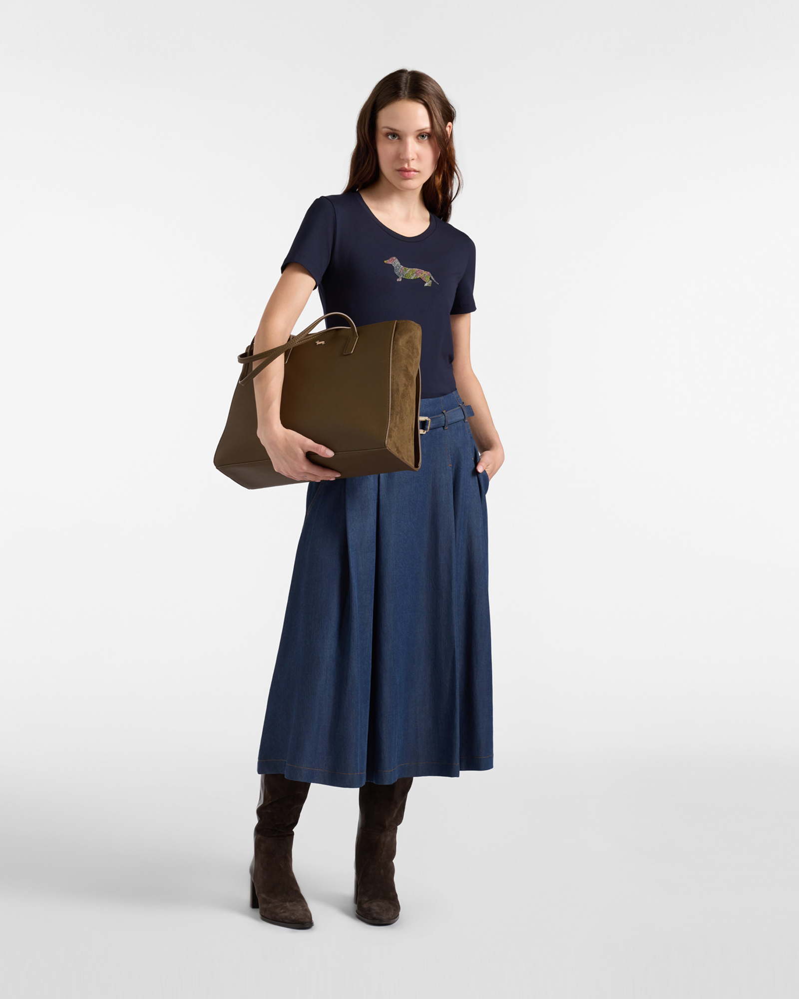 Gonna in denim con impunture a contrasto, BLU DENIM, large