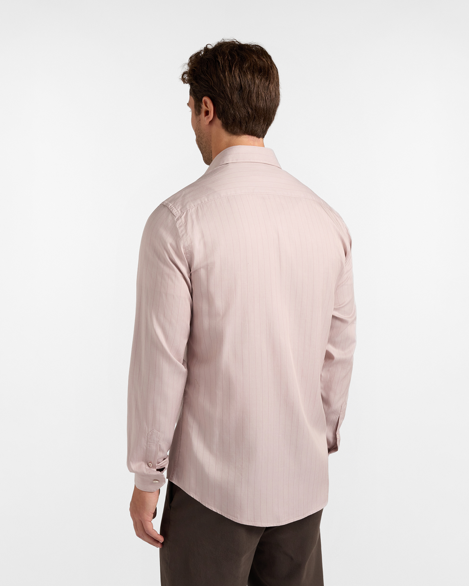 Camicia Uomo a righe twill Tencel&reg; Narrow Fit, BEIGE, large