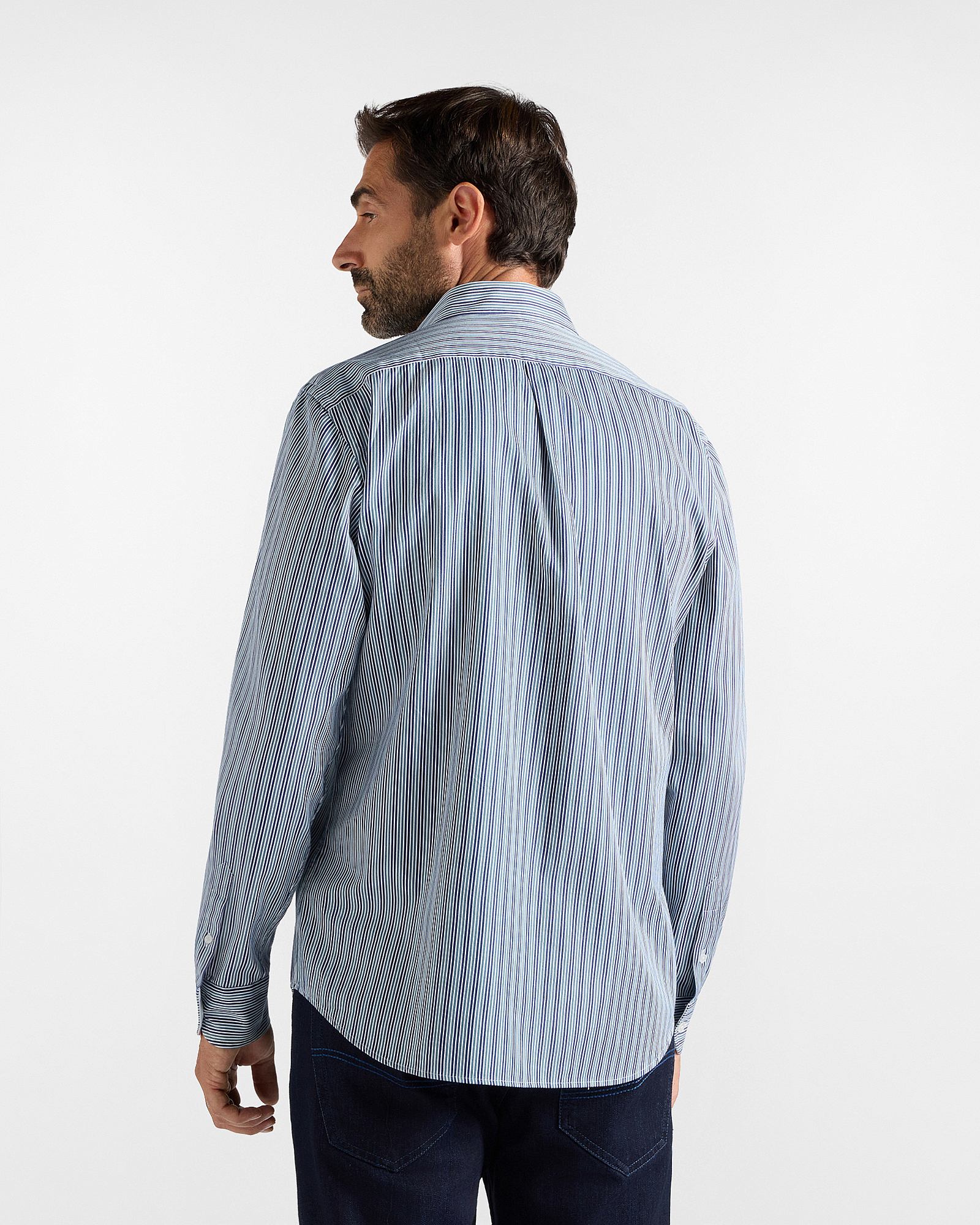Camicia Uomo a righe in twill tinto filo Regular Fit, VERDE, large