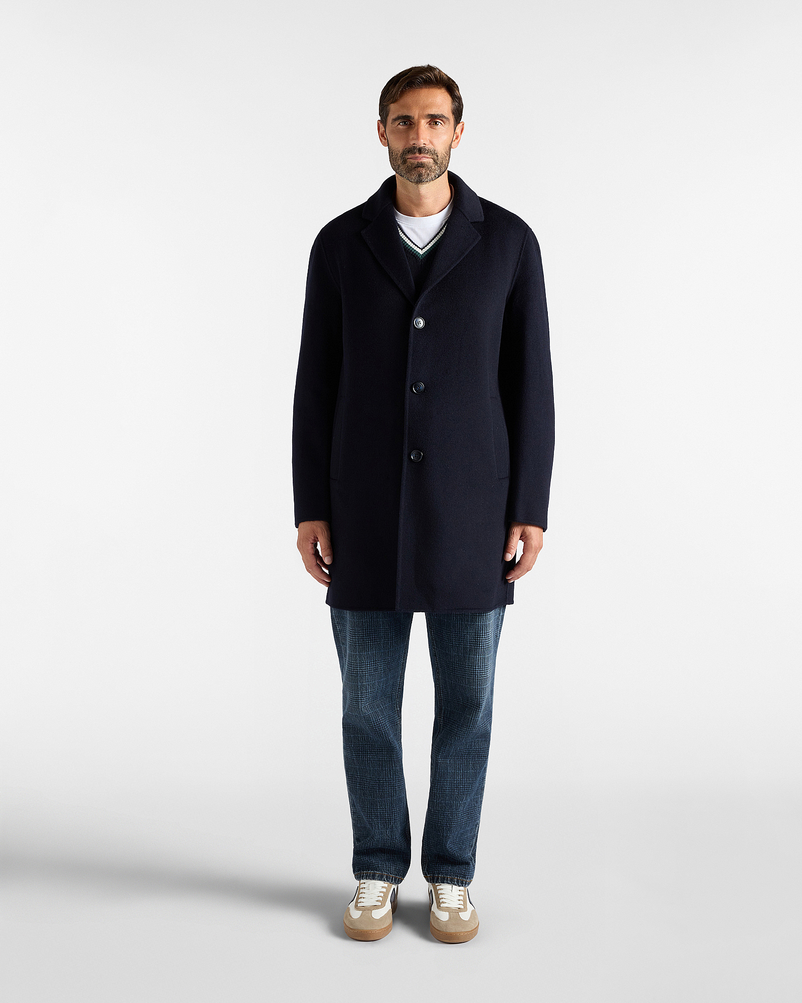 Cappotto da uomo monopetto in pura lana blu