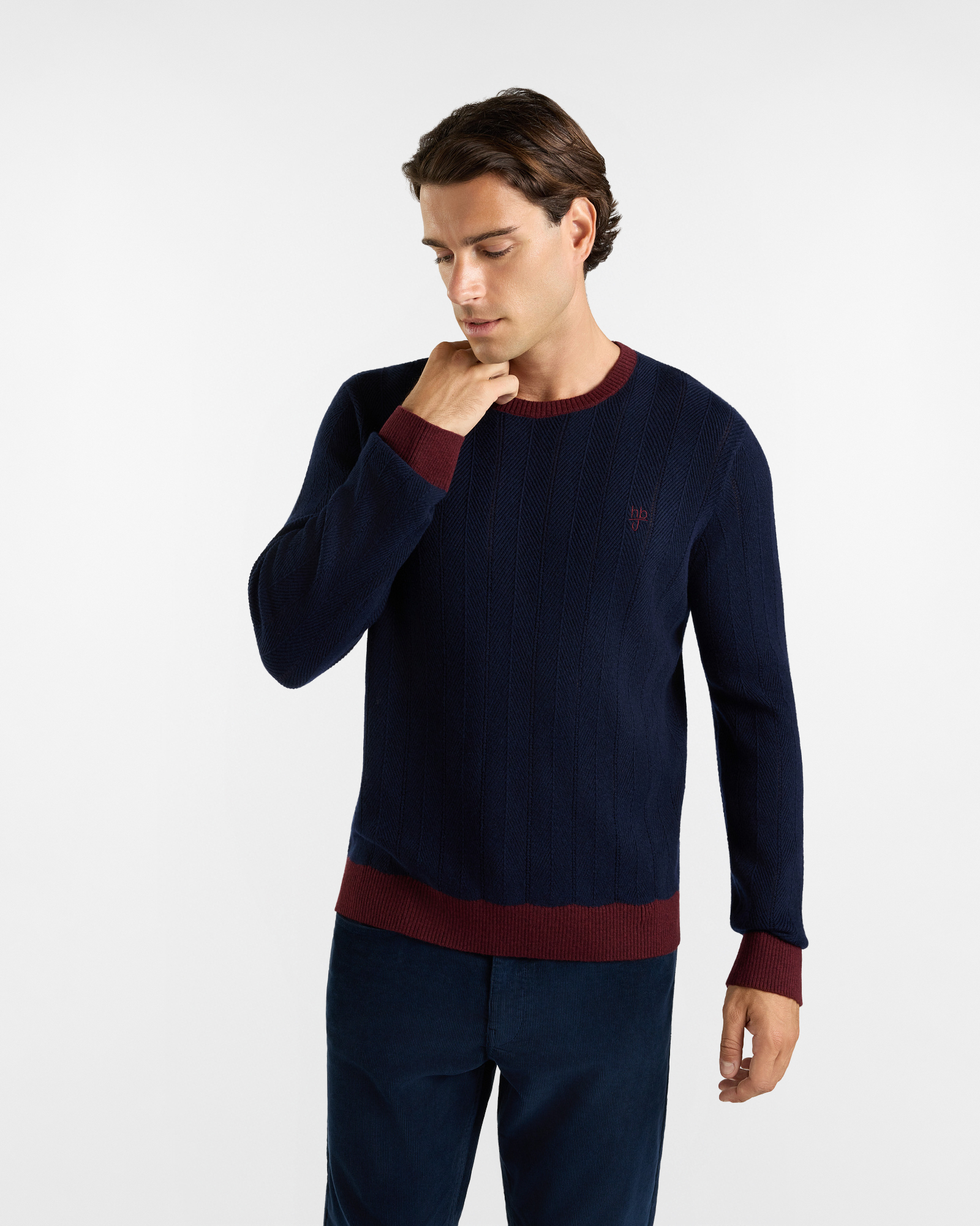 Maglia HBJ Uomo girocollo in misto lana blu scuro