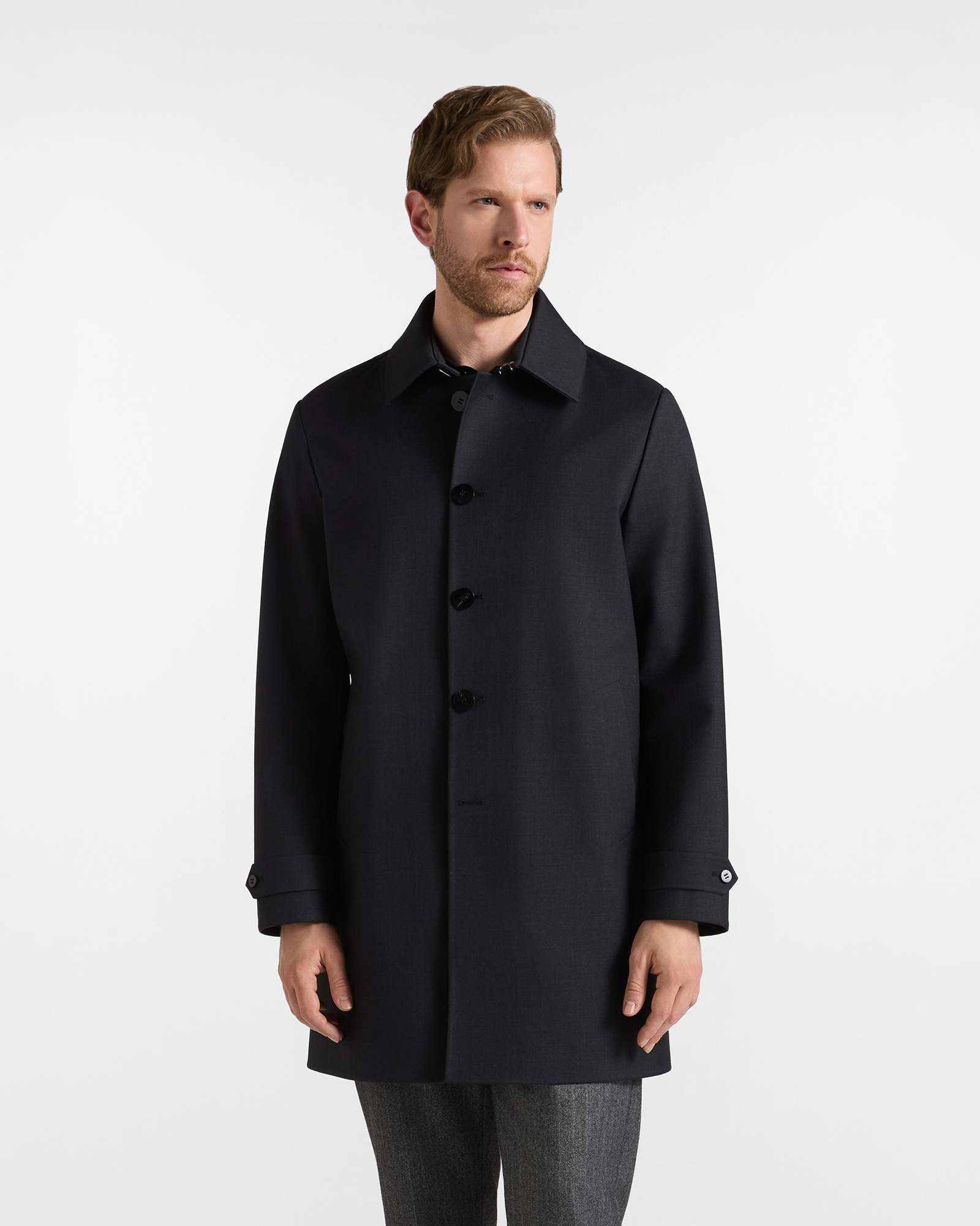 Cappotto corto da uomo in lana tecnica grigio