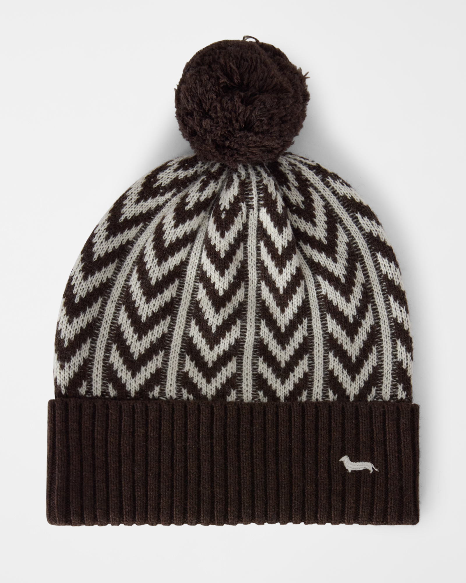 Beanie Donna Jacquard con Pompon in Misto Lana marrone