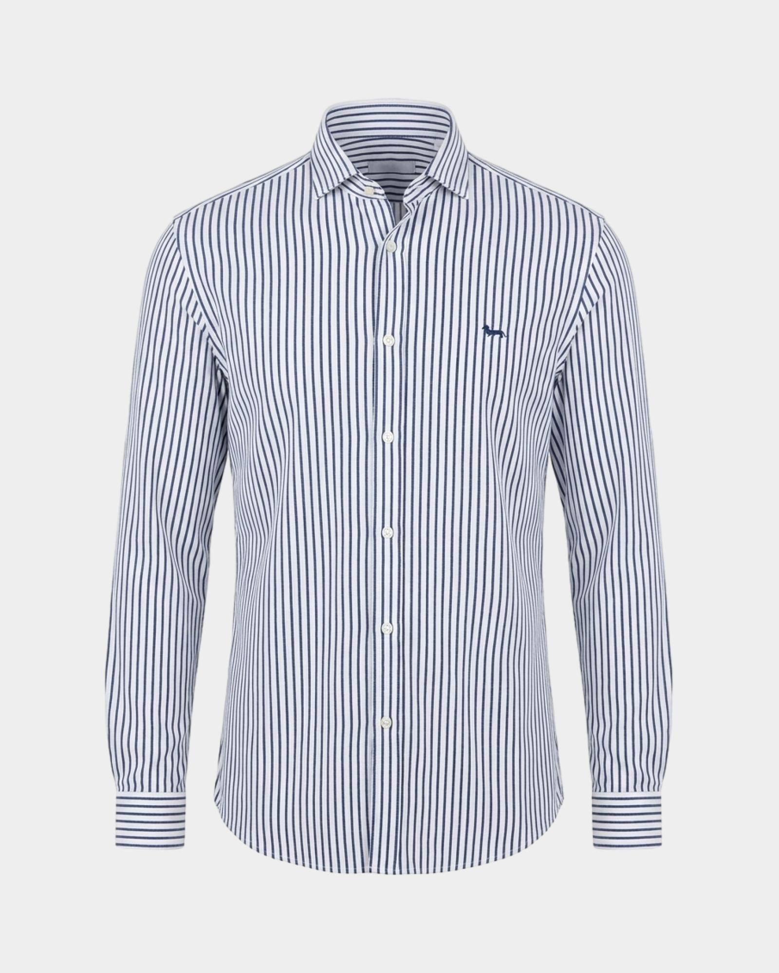 Camicia Uomo piquet riga tinto filo Narrow Fit, OCEAN, large