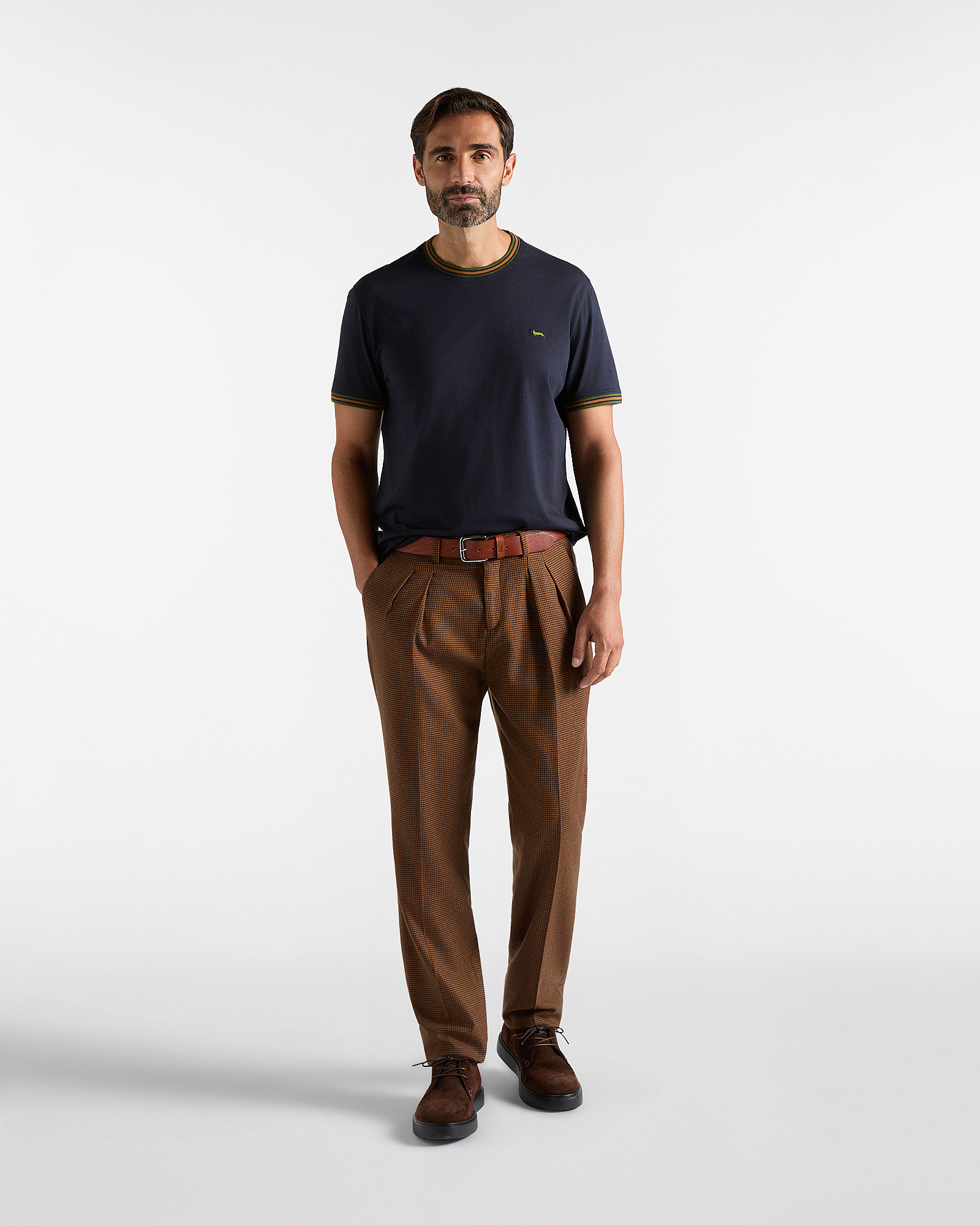 T-shirt Uomo con girocollo a costine rigate in 100% puro cotone Regular Fit, BLU NAVY, large