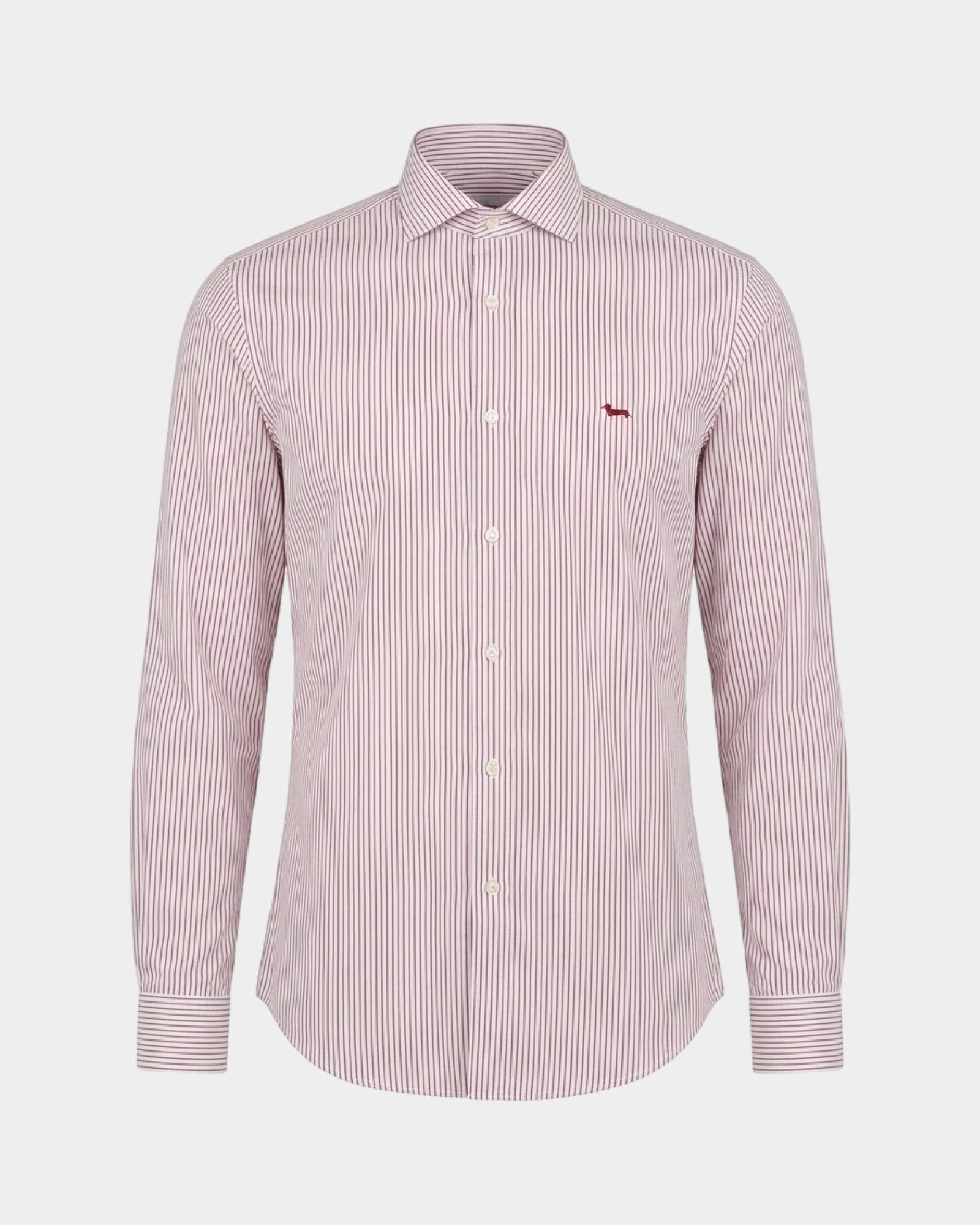 Camicia Uomo a righe su fondo  tinto filo Narrow Fit, ROSSO, large