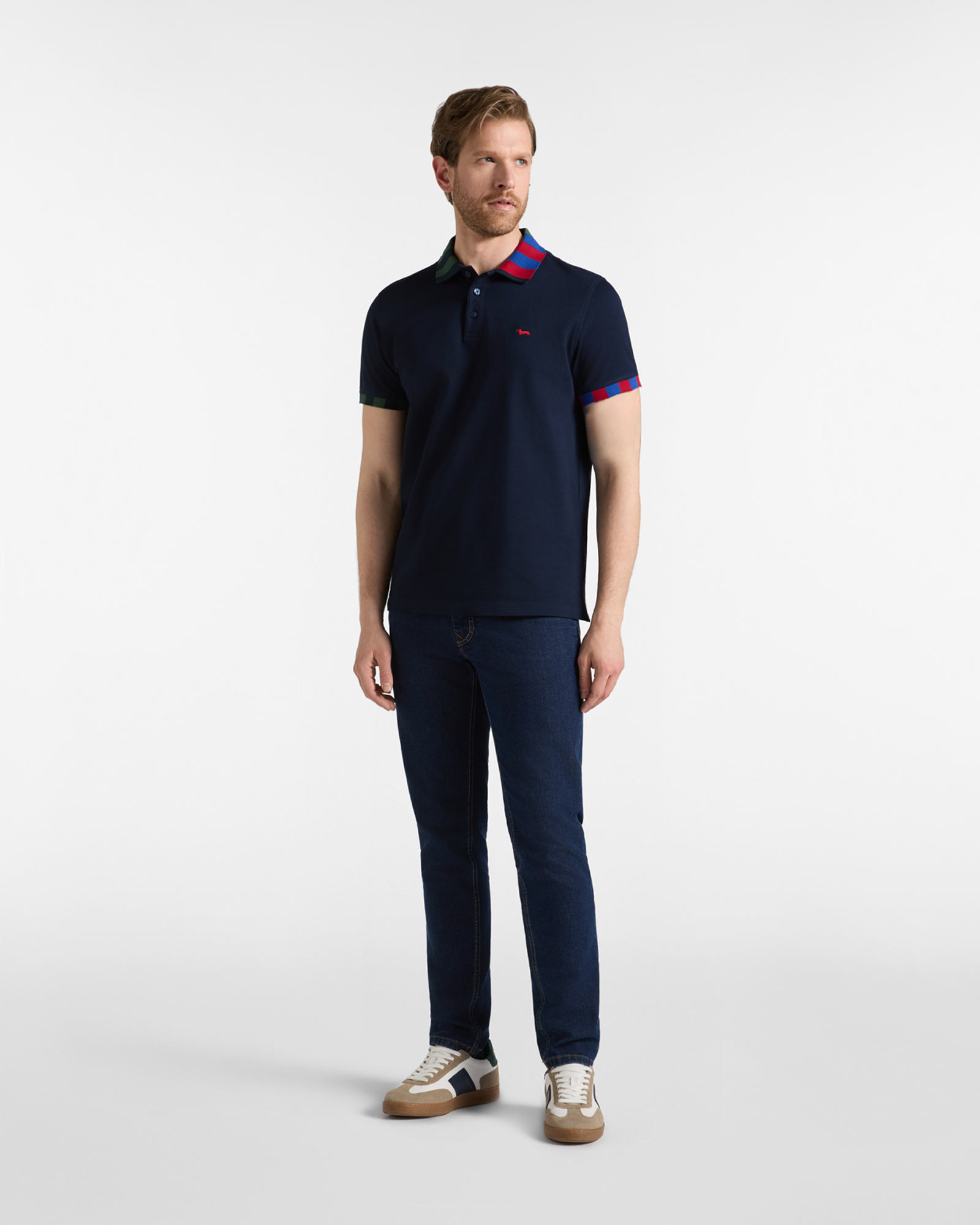 Polo da uomo manica corta in piquet mercerizzato di 100% puro cotone, BLU NAVY, large