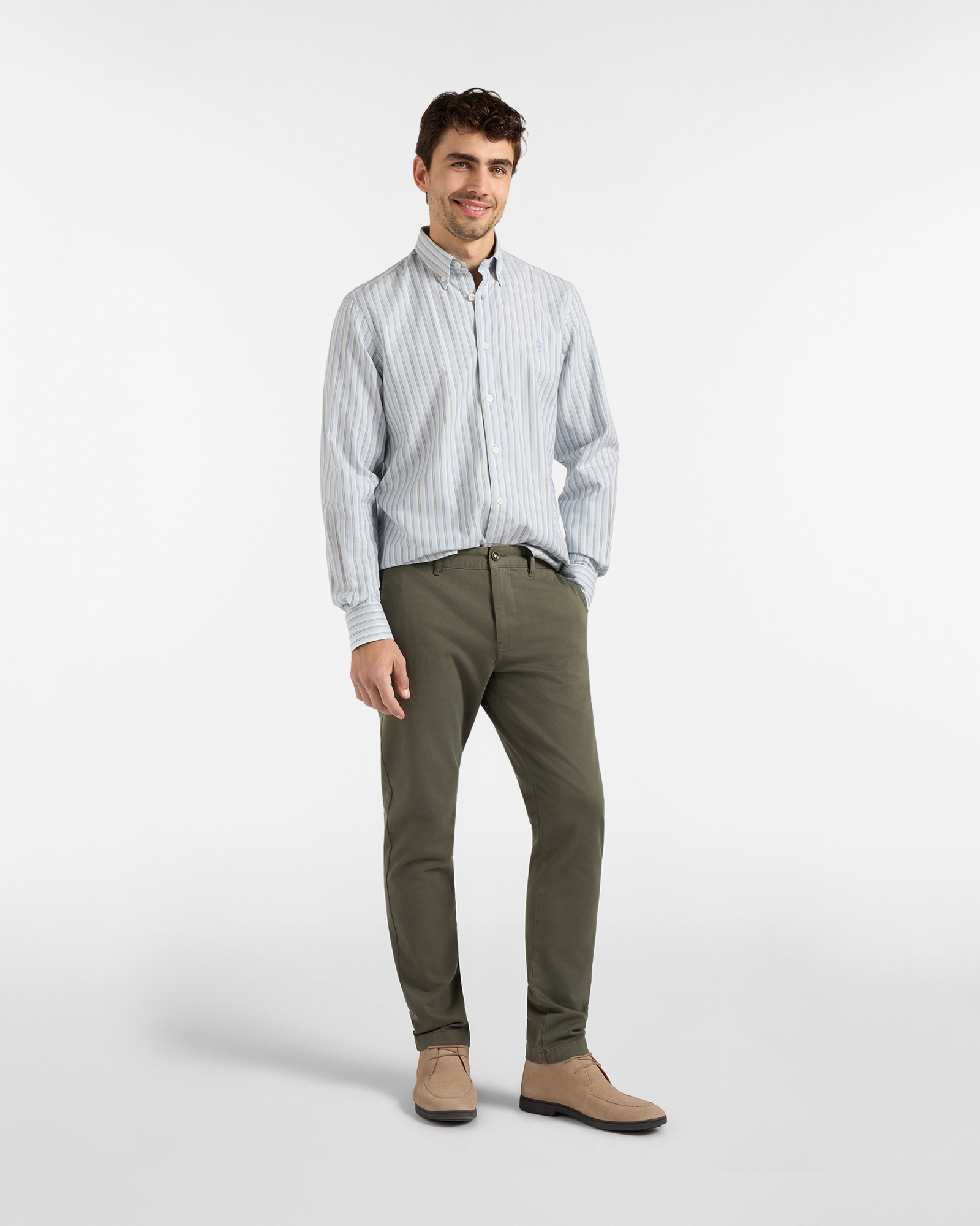 Camicia HBJ Uomo Regular Fit con collo Montecarlo in puro cotone a righe, BIANCO, large
