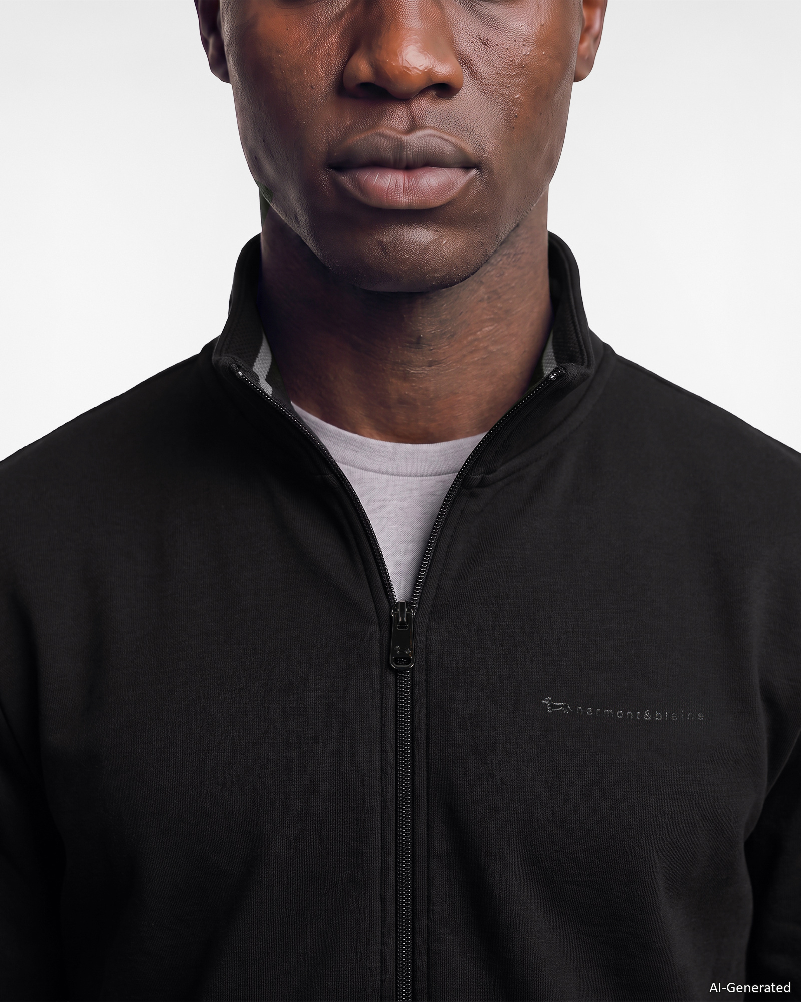 Felpa Uomo full zip in felpa garzata con dettagli a contrasto nero, NERO, large