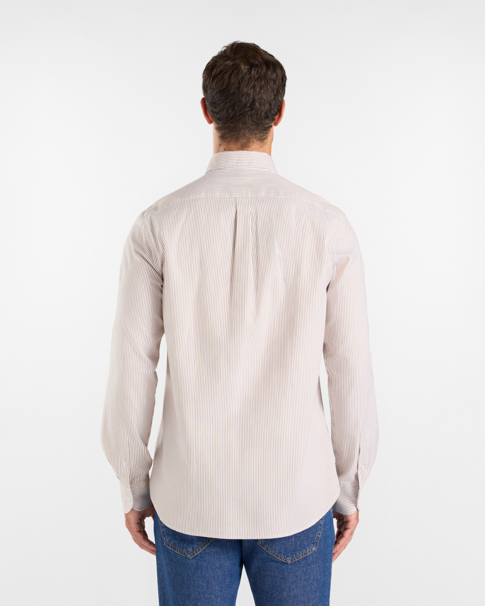 Camicia Uomo riga oxford tinto filo Regular Fit, MARRONE CHIARO, large