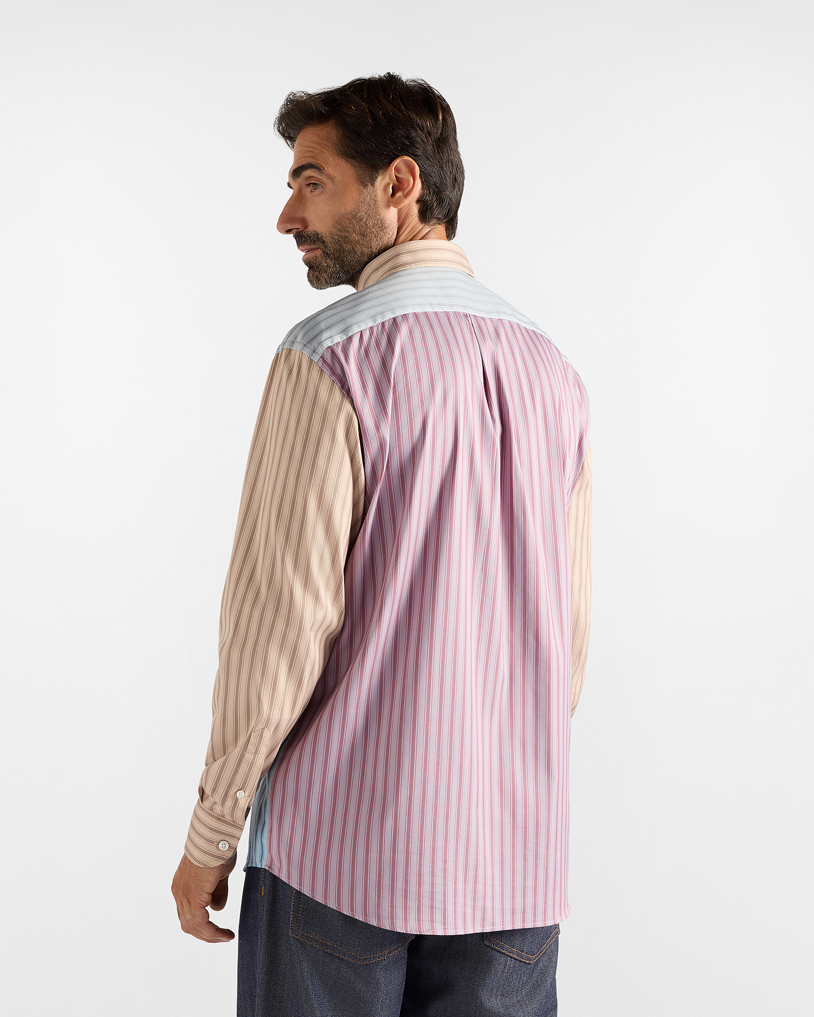 Camicia "Piazzetta" Uomo patchwork di righe Classic Fit, AZZURRO, large