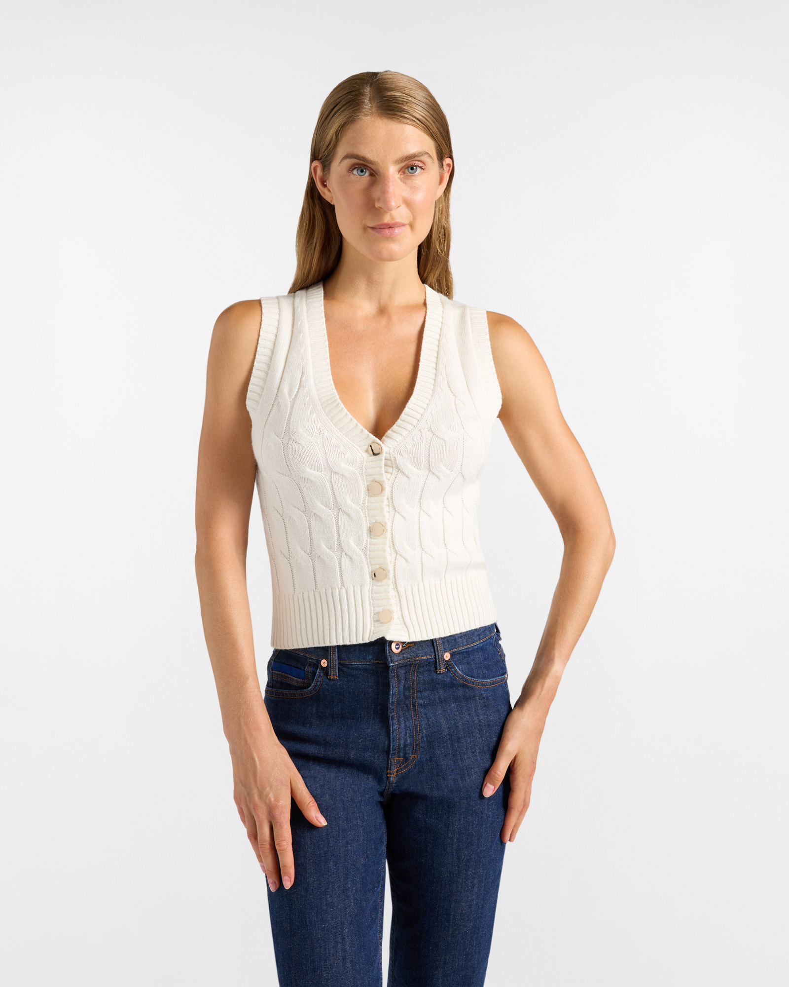 Cardigan Donna con scollo a V in misto lana bianca Made in Italy