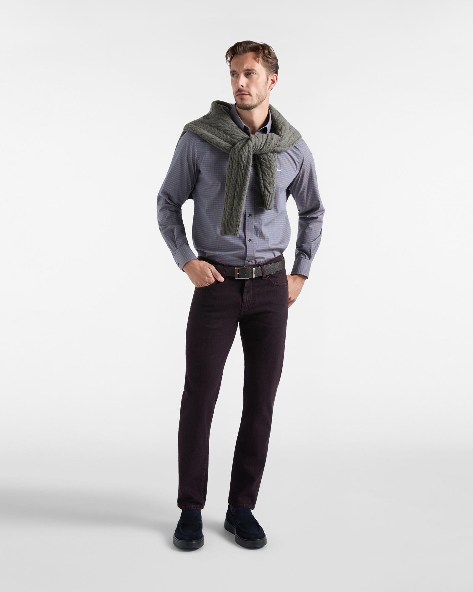 Jeans Uomo 5 tasche denim di cotone stretch, VIOLA SCURO, large