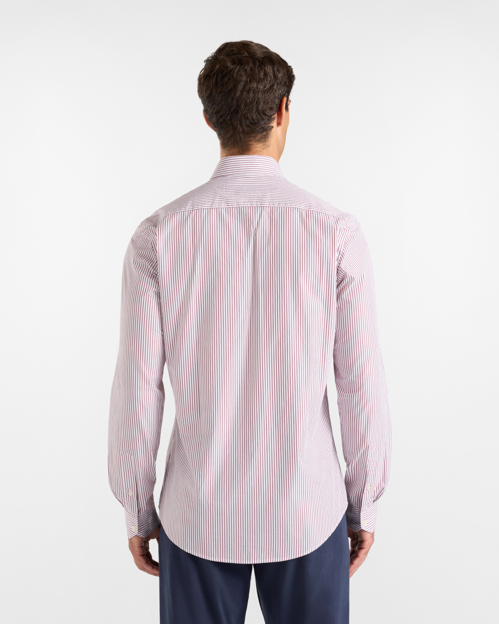 Camicia Uomo a righe su fondo  tinto filo Narrow Fit, ROSSO, large