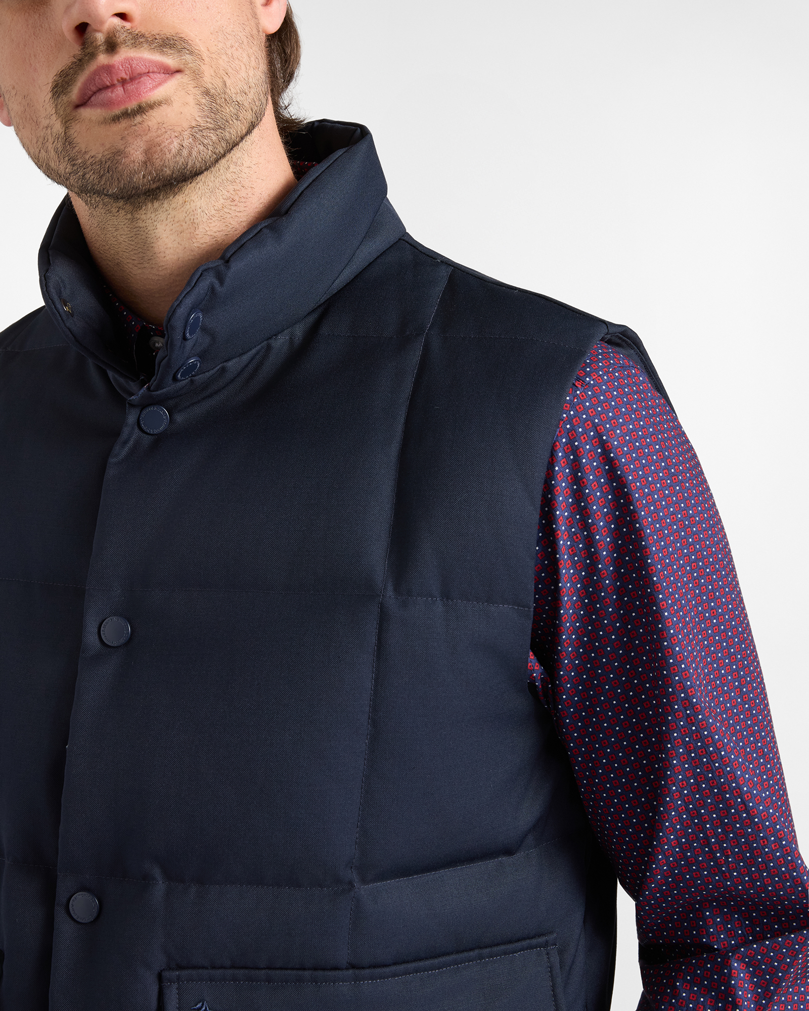 Gilet Uomo imbottito in misto lana tecnica, BLU NAVY, large
