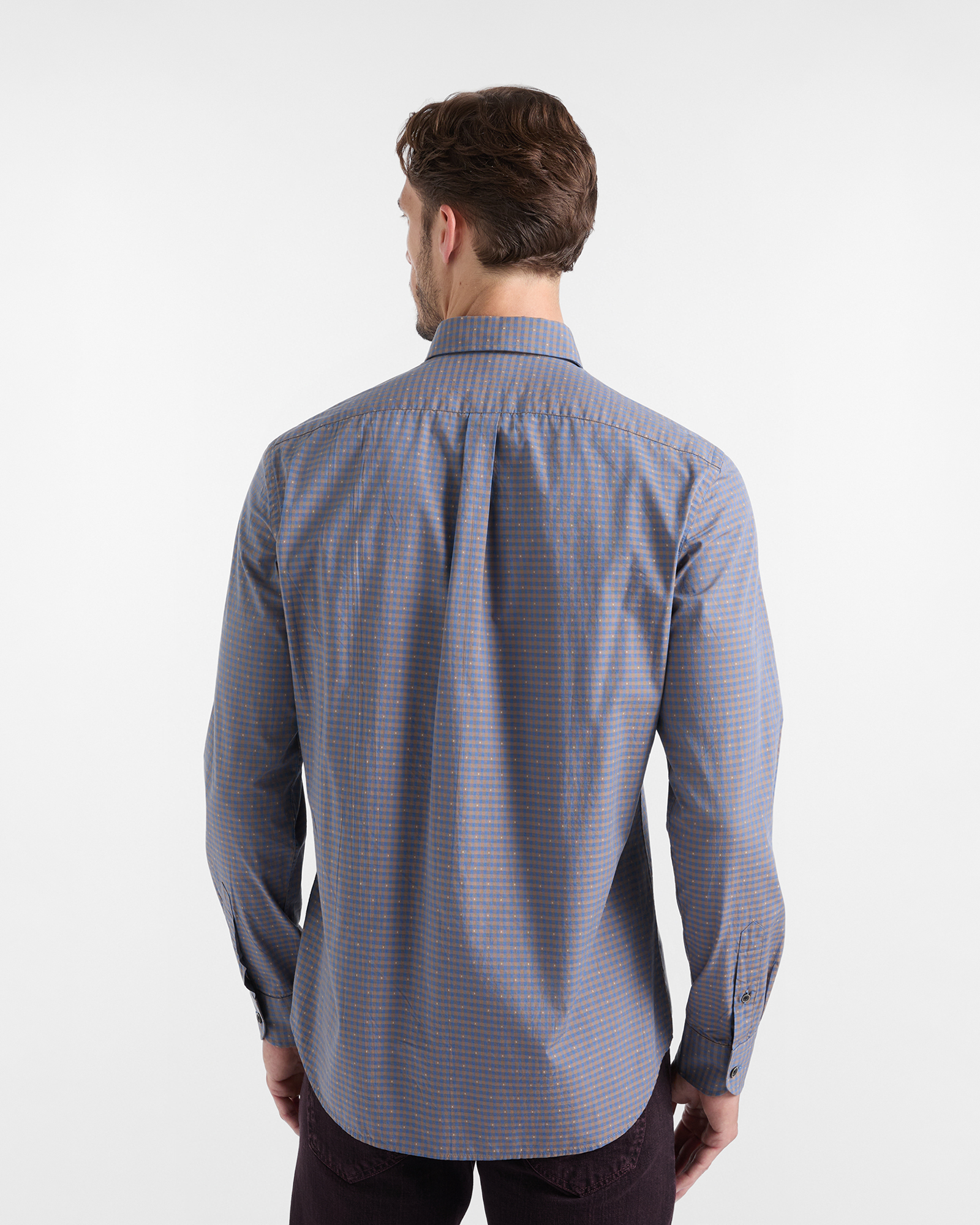 Camicia Uomo in cotone micro check fil coup&eacute;, MARRONE SCURO, large