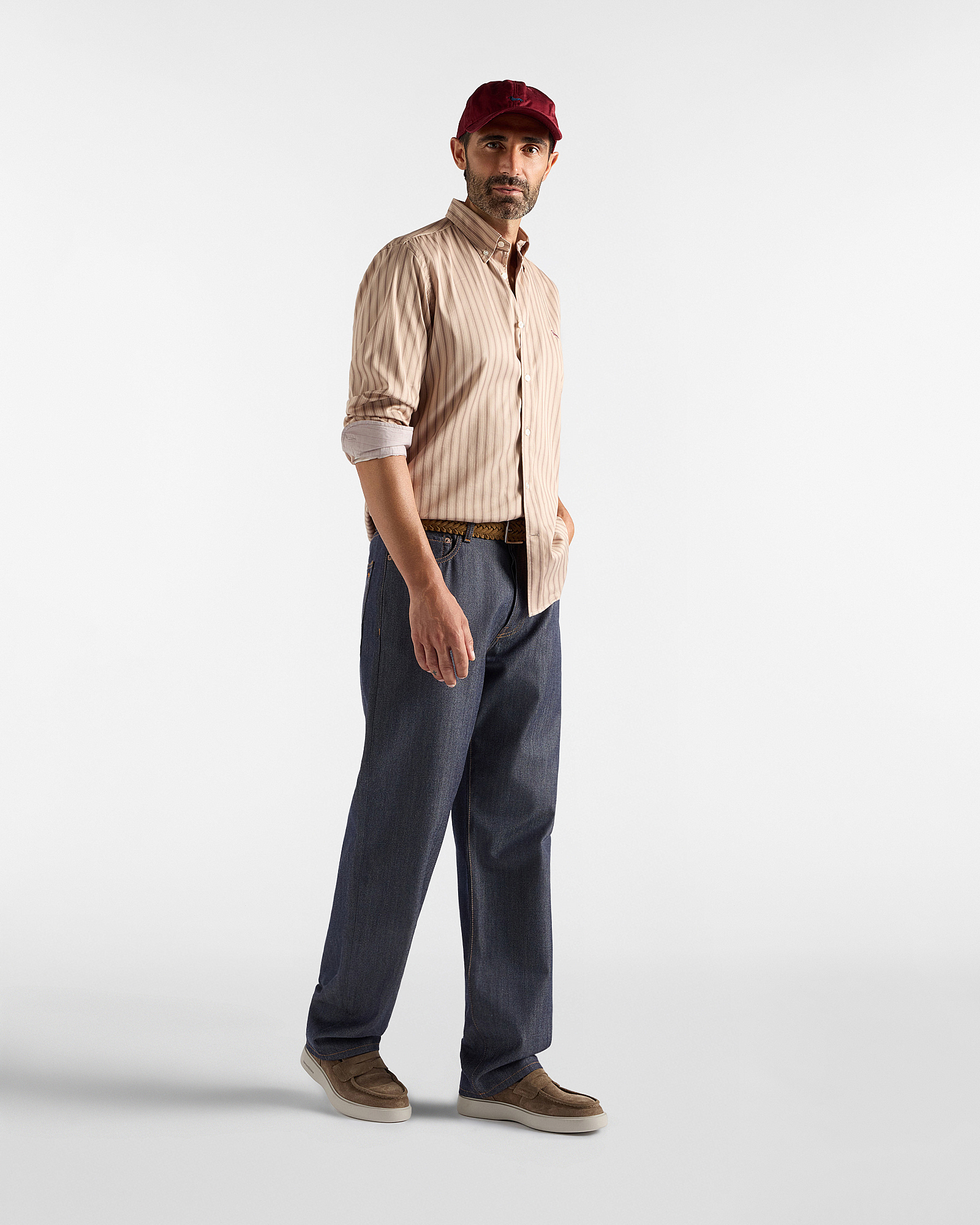 Camicia Uomo riga raso stretch Regular Fit, MARRONE CHIARO, large