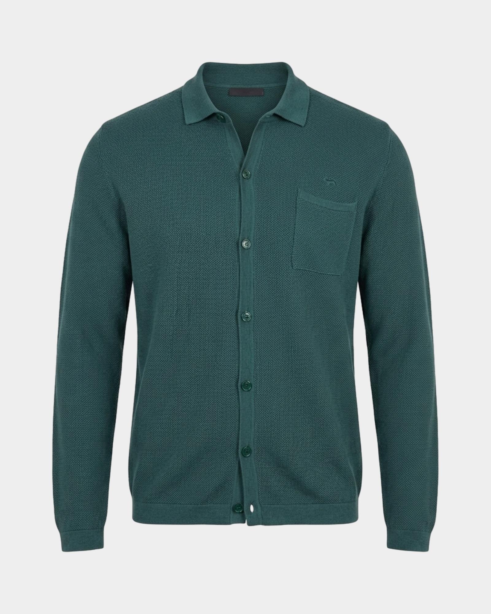 Maglia Uomo con colletto polo abbottonato in misto lana e cotone  Regular Fit Made in Italy, VERDE BOTTIGLIA, large