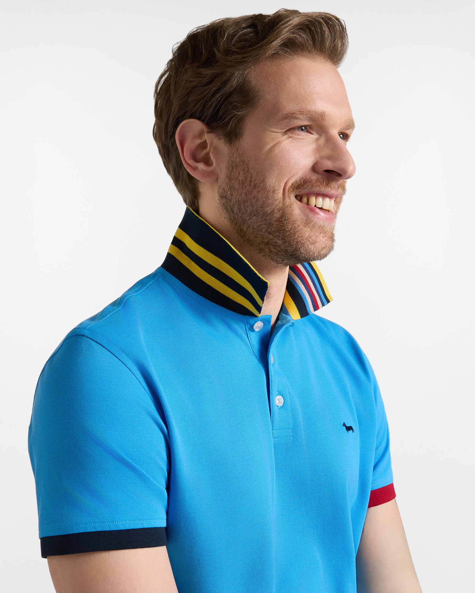 Polo da uomo manica corta in piquet mercerizzato di 100% puro cotone, AZZURRO, large