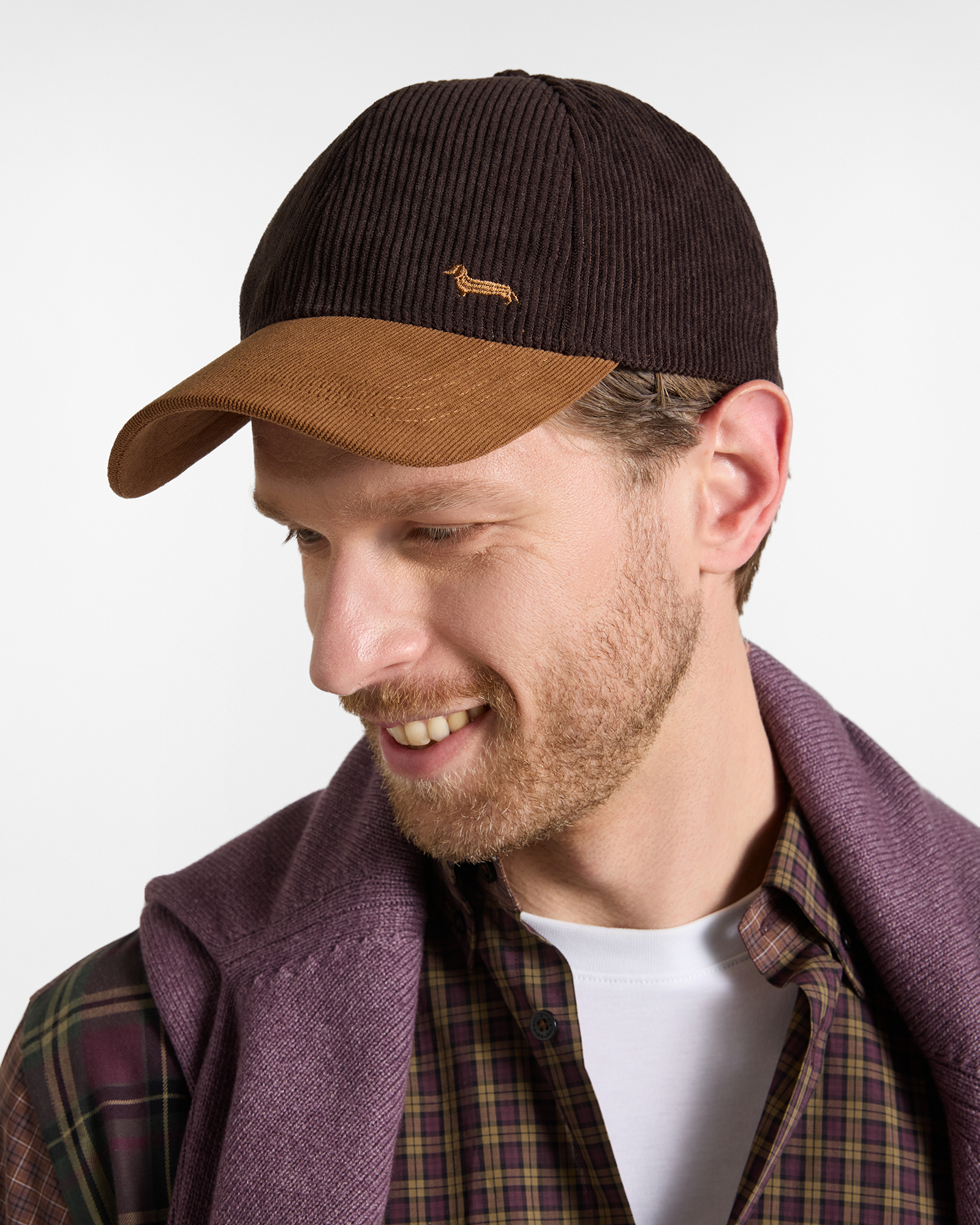 Baseball Cap Uomo in Velluto a Coste marrone con Visiera a Contrasto