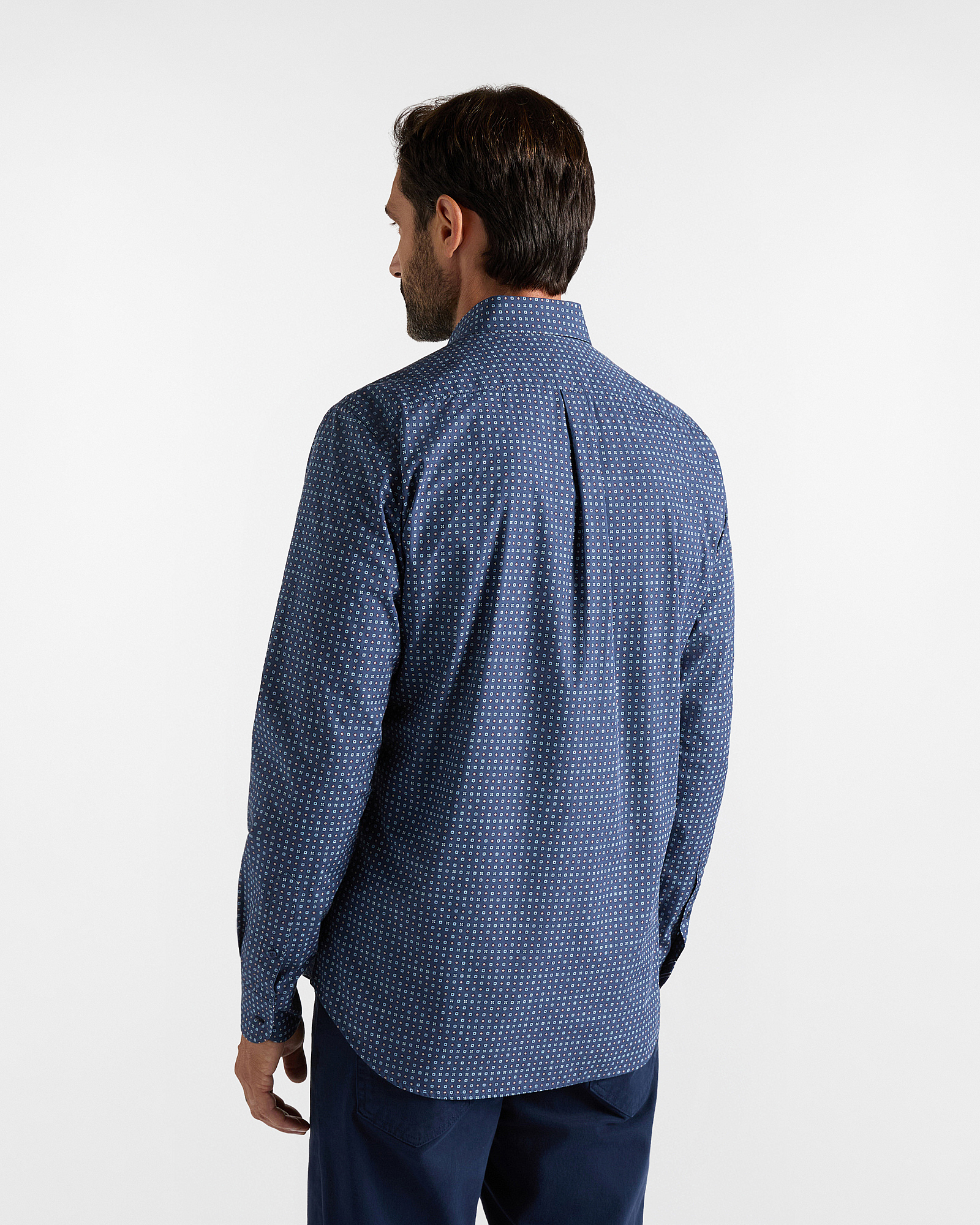 Camicia Uomo con microstampa cravatteria Regular Fit, OCEAN, large